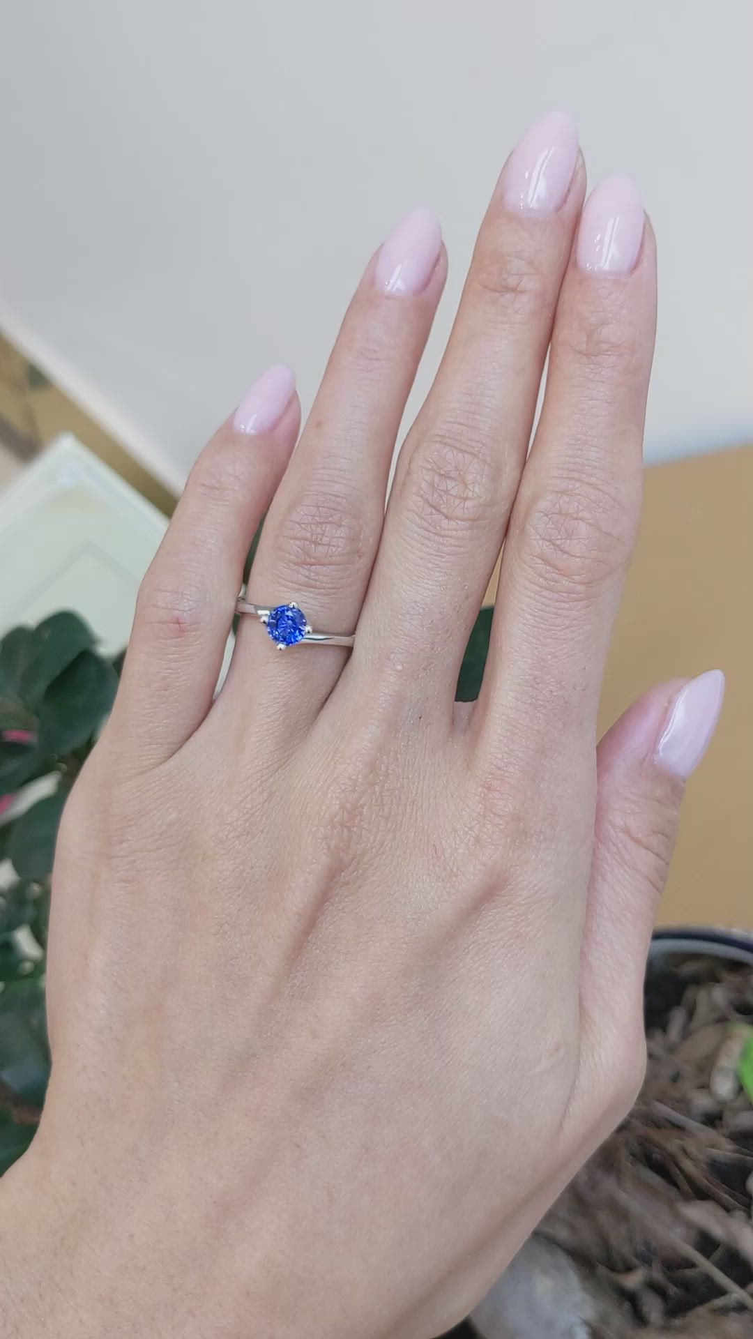 0.90 Ct. Blue Sapphire Solitaire Ring, 14K White Gold Size Video