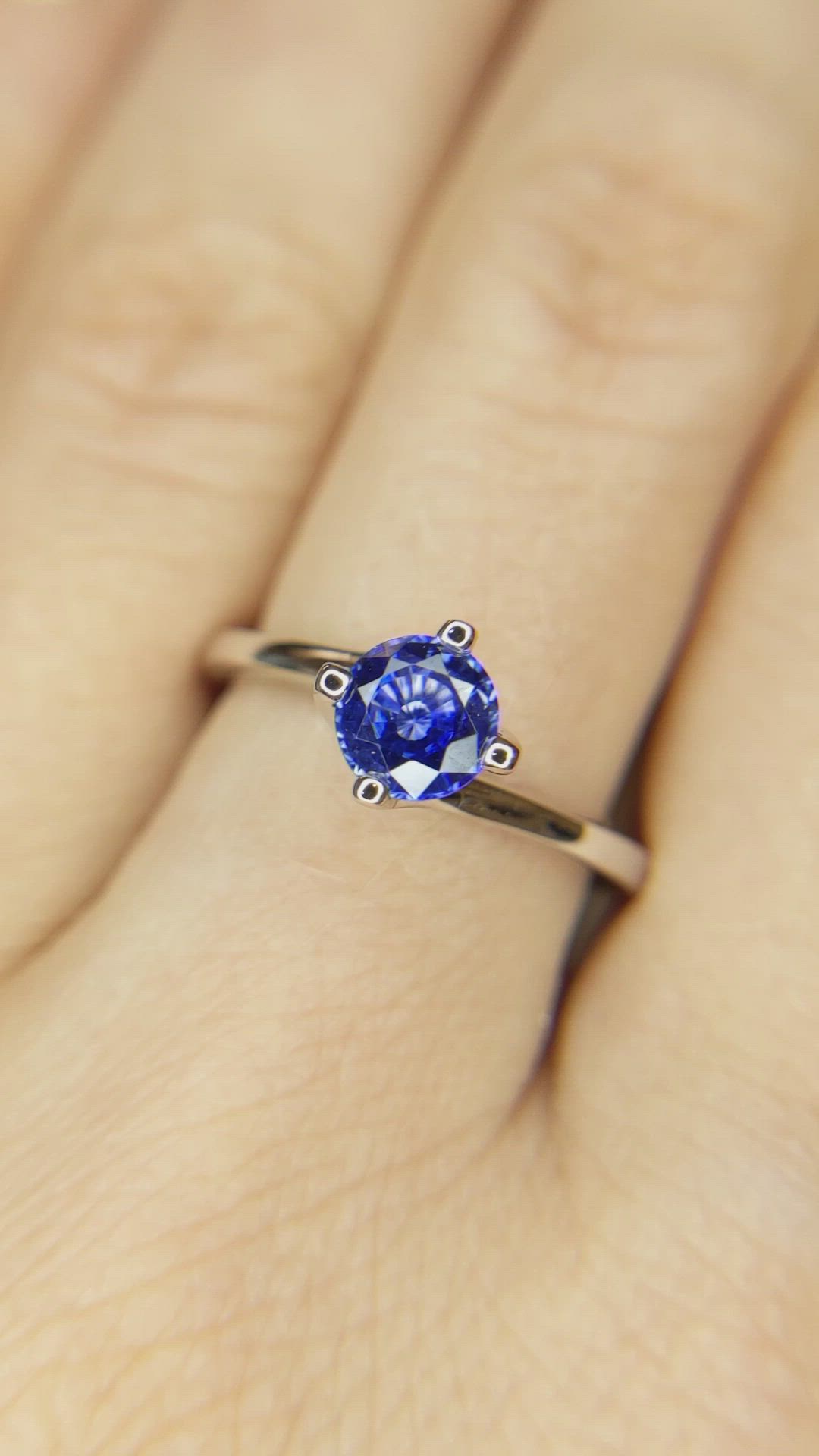 0.90 Ct. Blue Sapphire Solitaire Ring, 14K White Gold Size Video
