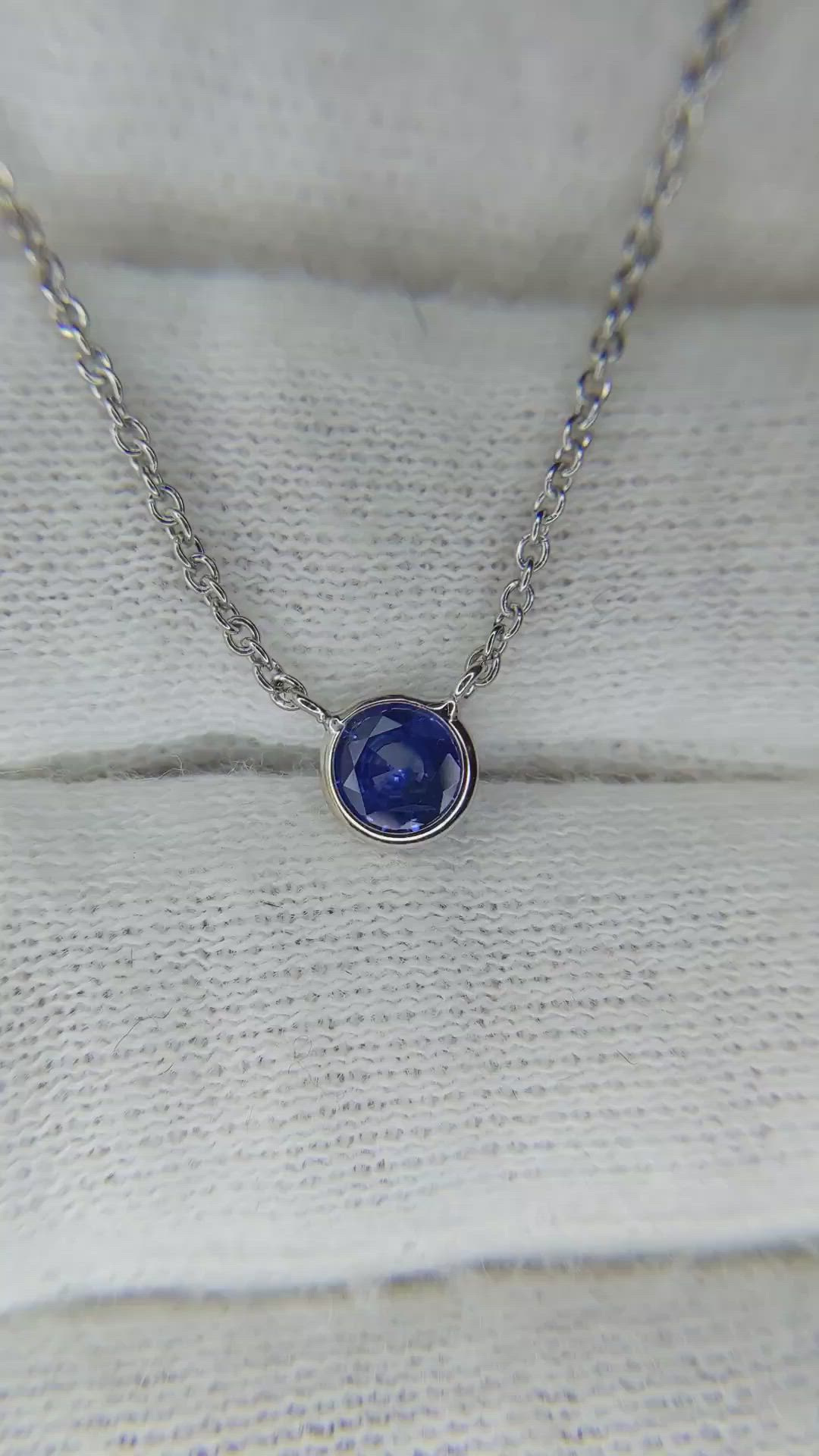 0.45 Ct. Blue Sapphire Bezel Necklace, 14K White Gold Size Video