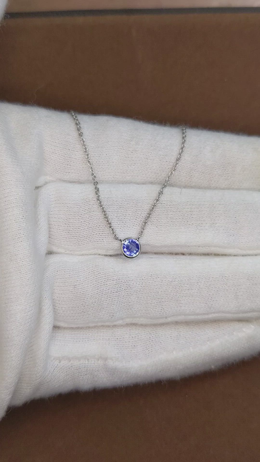0.45 Ct. Blue Sapphire Bezel Necklace, 14K White Gold Size Video
