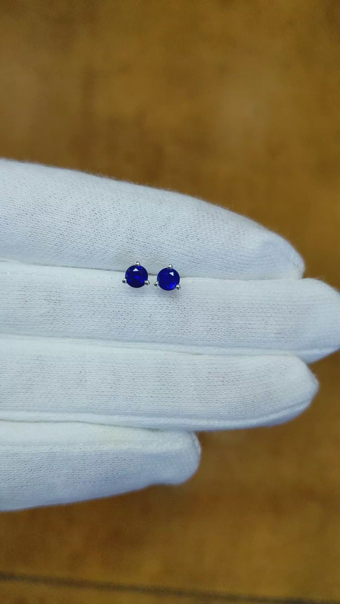 0.75 Ct.Tw. Blue Sapphire Studs Earrings, 14K White Gold Size Video
