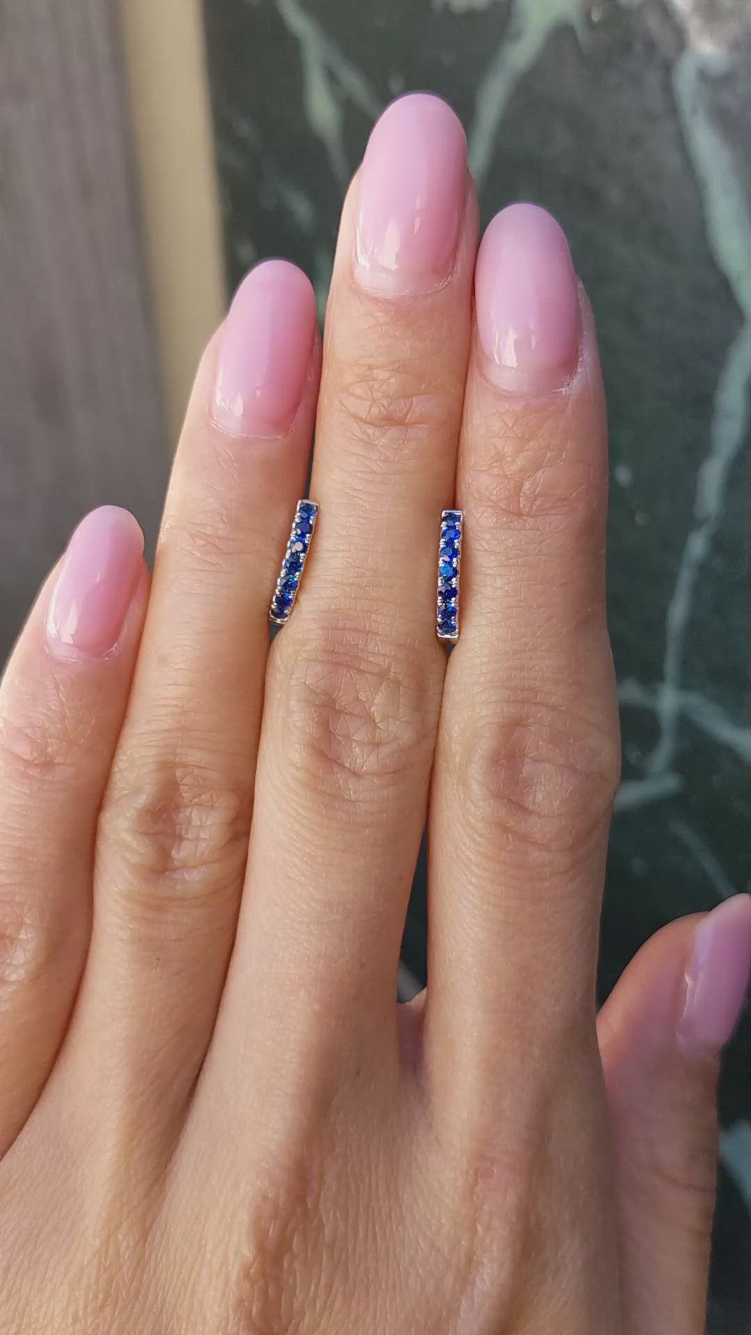 0.38 Ct.Tw.Total Carat Weight Blue Sapphire Hoops Earrings, 14K White Gold Size Video