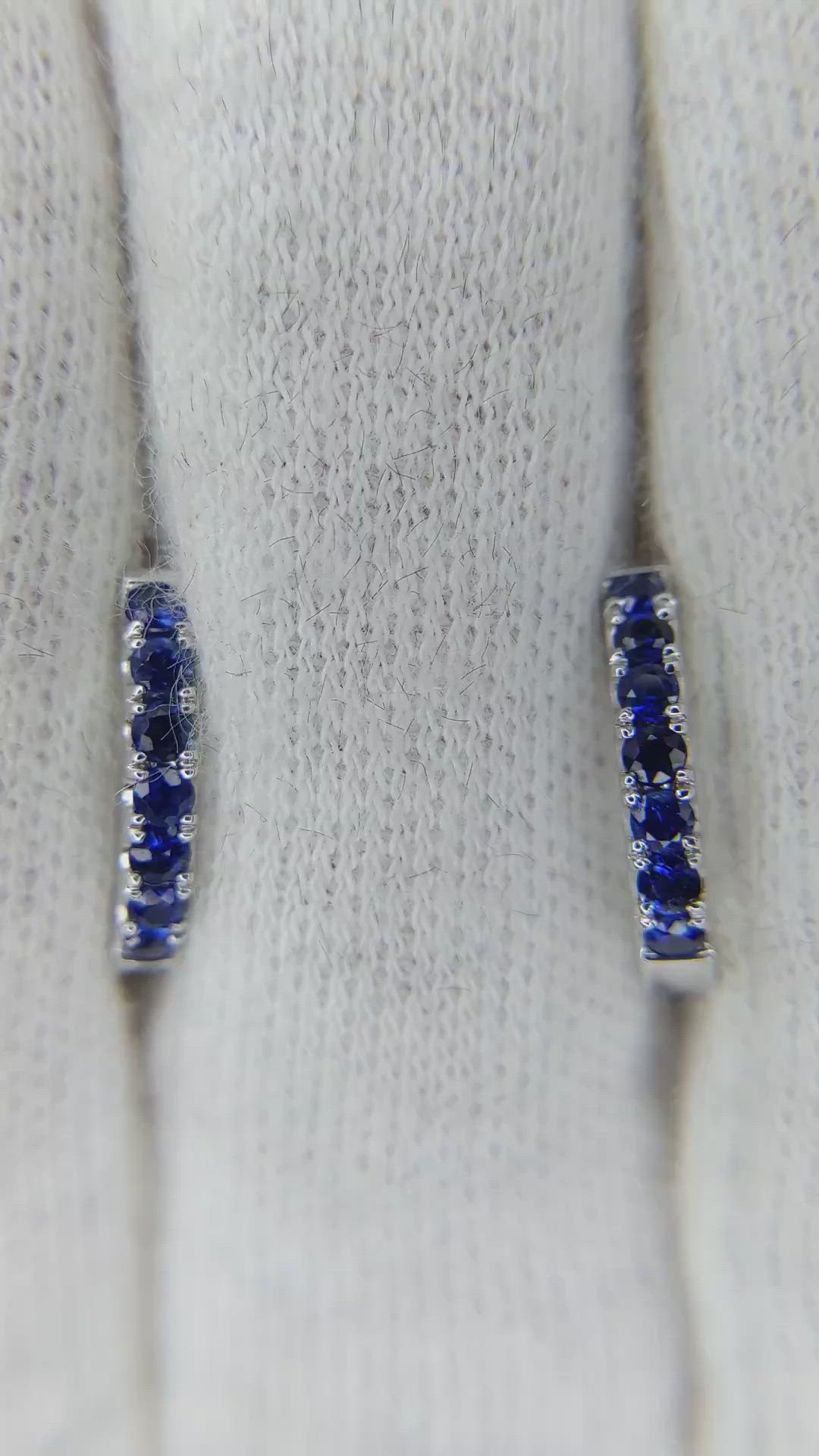 0.38 Ct.Tw. Blue Sapphire Hoops Earrings, 14K White Gold Size Video