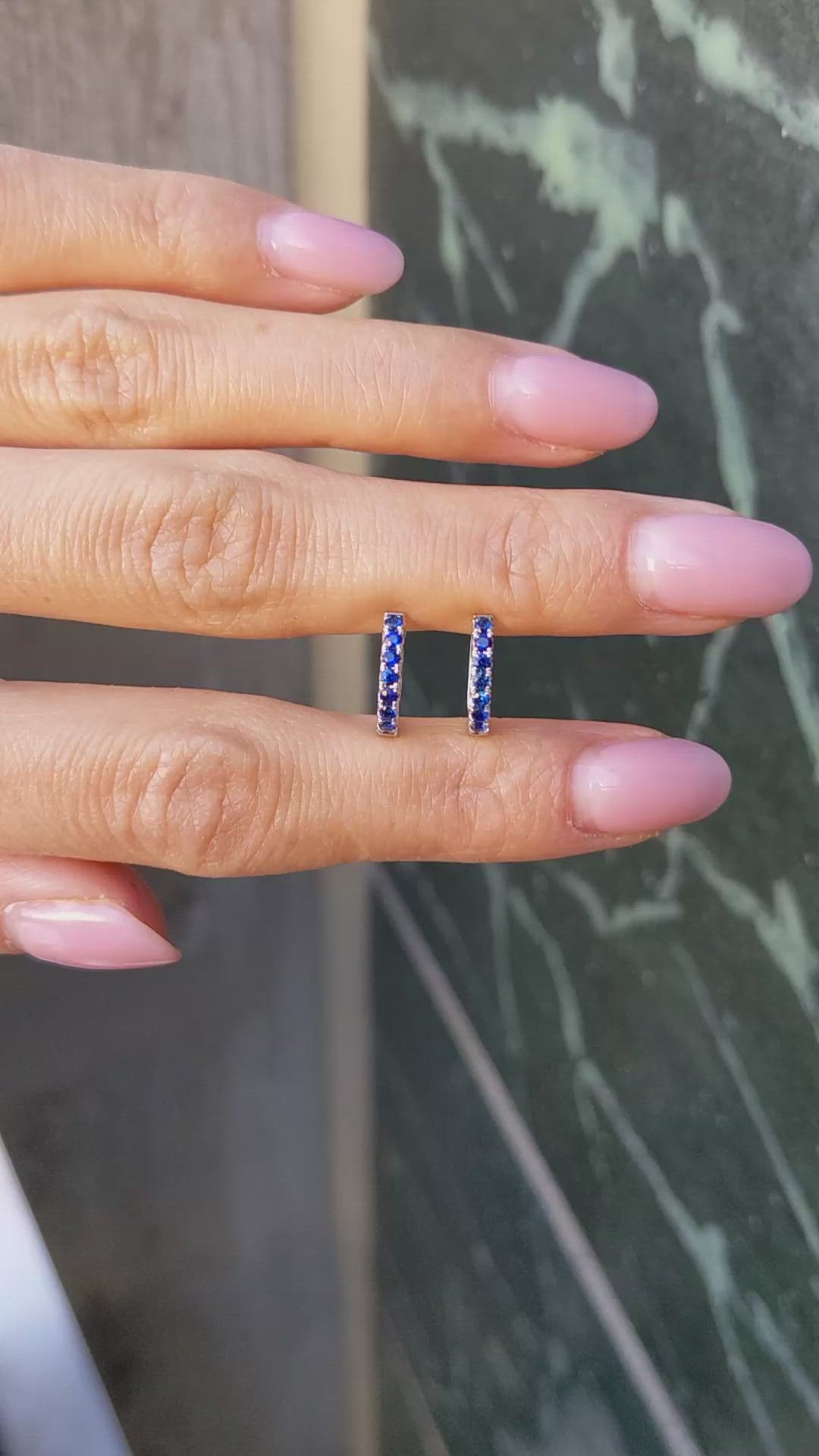 0.38 Ct.Tw.Total Carat Weight Blue Sapphire Hoops Earrings, 14K White Gold Size Video