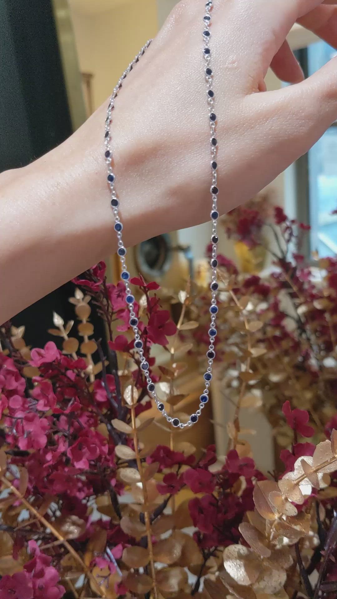 1.80 Ct. Blue Sapphire Accent Stones Necklace, 18K White Gold Size Video