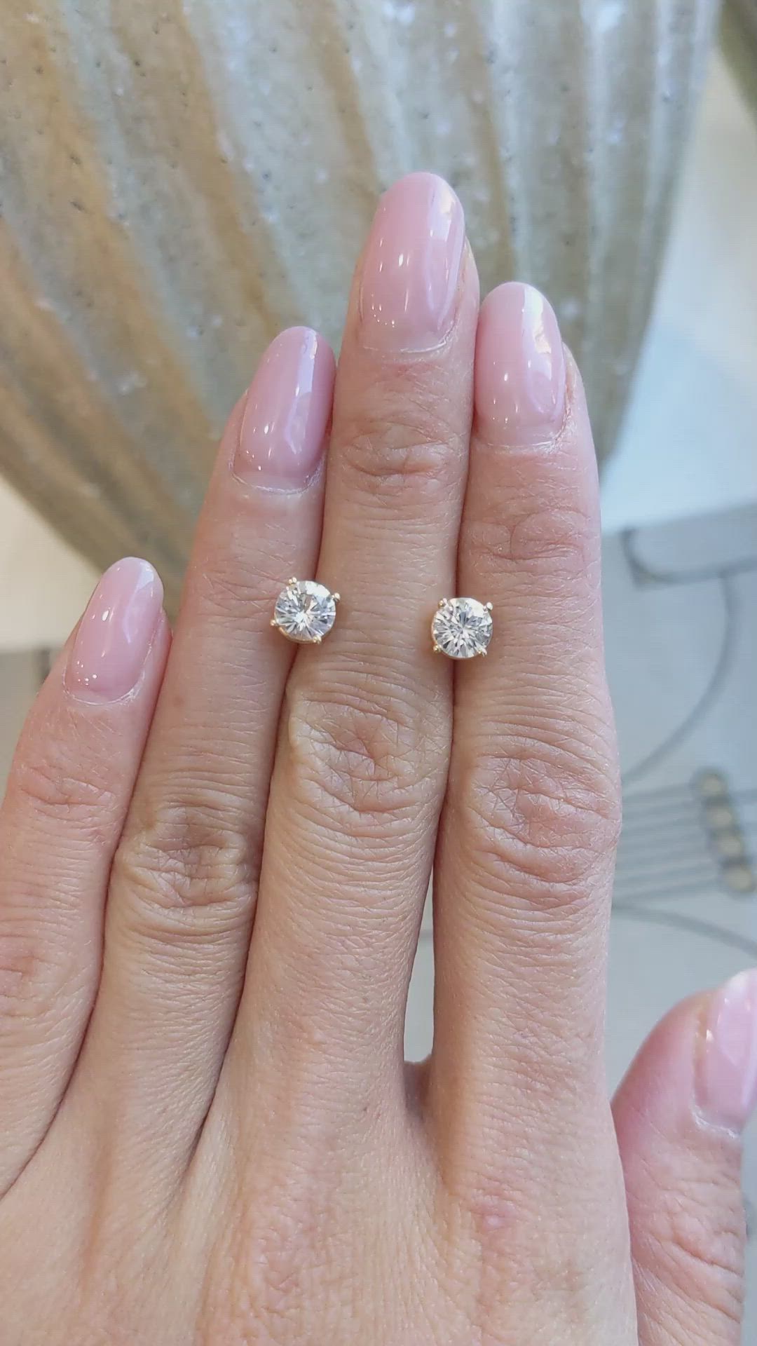 1.30&nbsp;Ct.Tw.Total Carat Weight White Sapphire Studs Earrings, 14K Yellow Gold Size Video