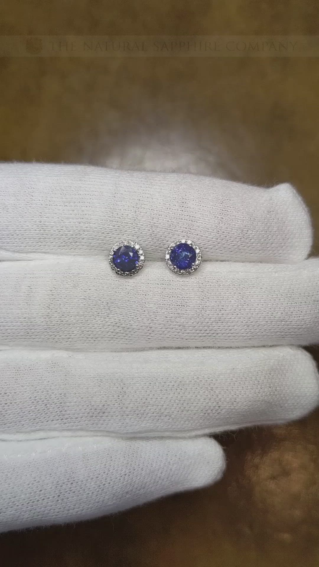 1.00&nbsp;Ct.Tw.Total Carat Weight Blue Sapphire and Natural Diamond Pave Earrings, 18K White Gold Size Video
