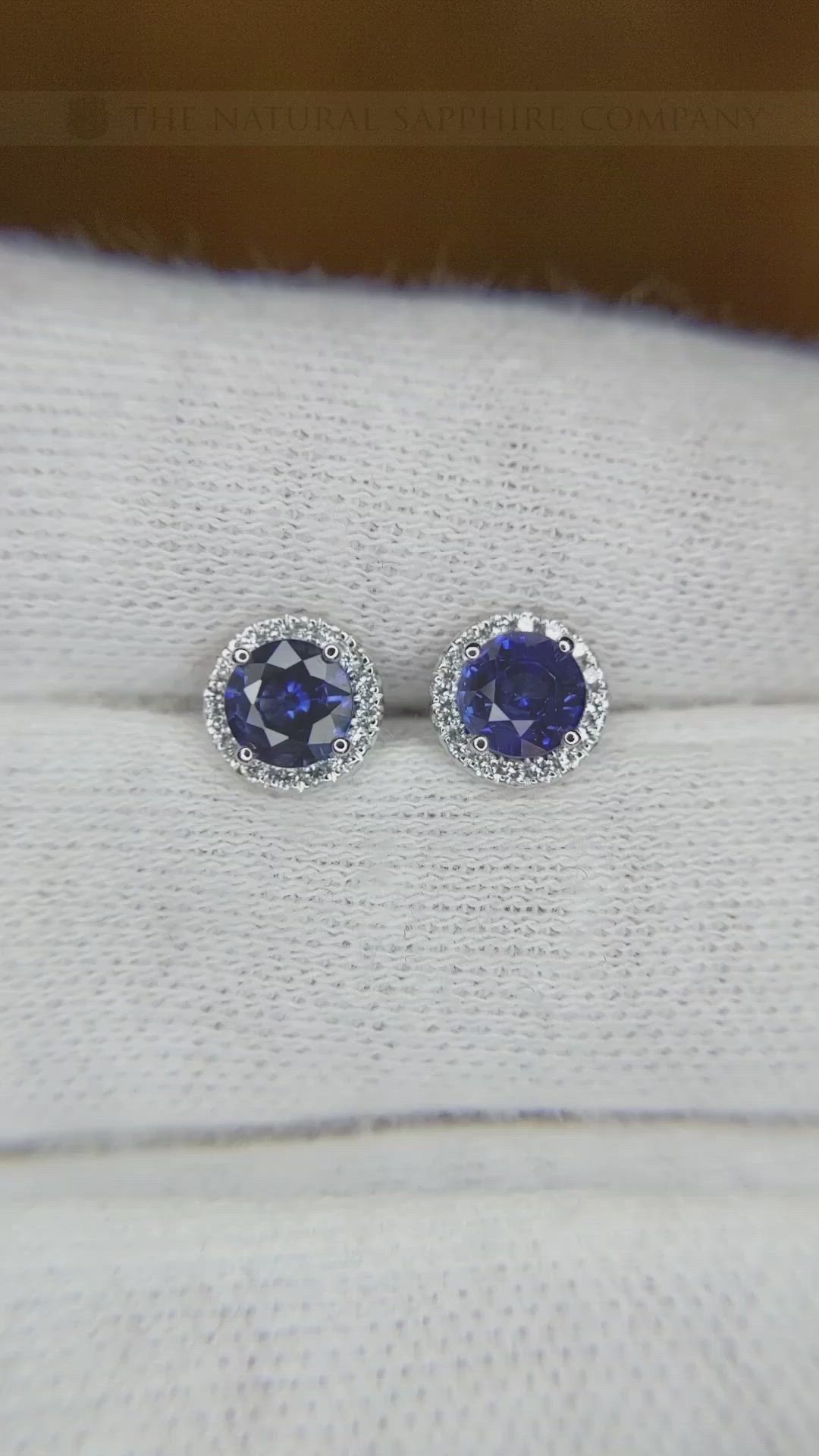 1.00&nbsp;Ct.Tw.Total Carat Weight Blue Sapphire and Natural Diamond Pave Earrings, 18K White Gold Size Video
