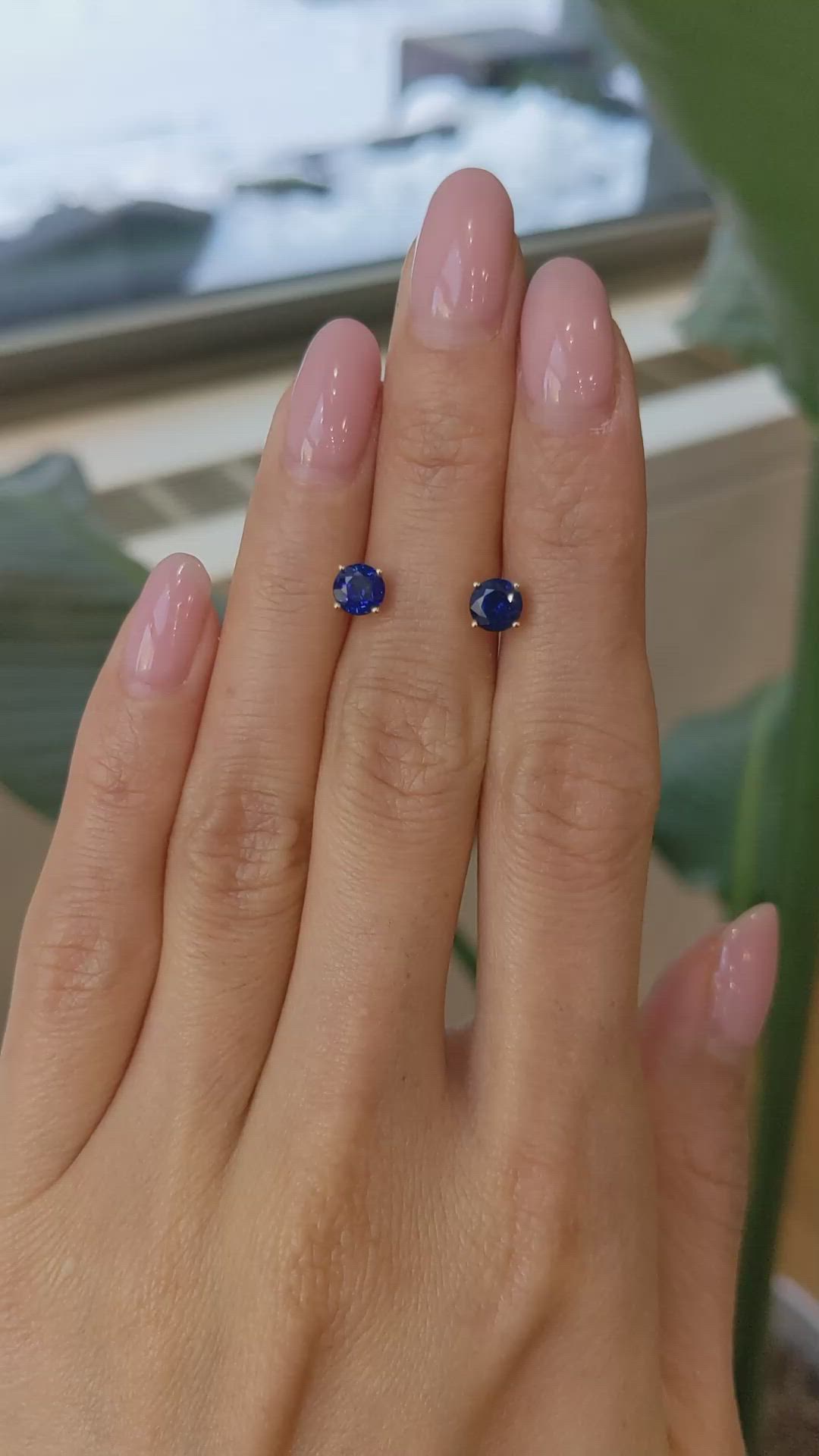 1.25 Ct.Tw.Total Carat Weight Blue Sapphire Studs Earrings, 14K Yellow Gold Size Video