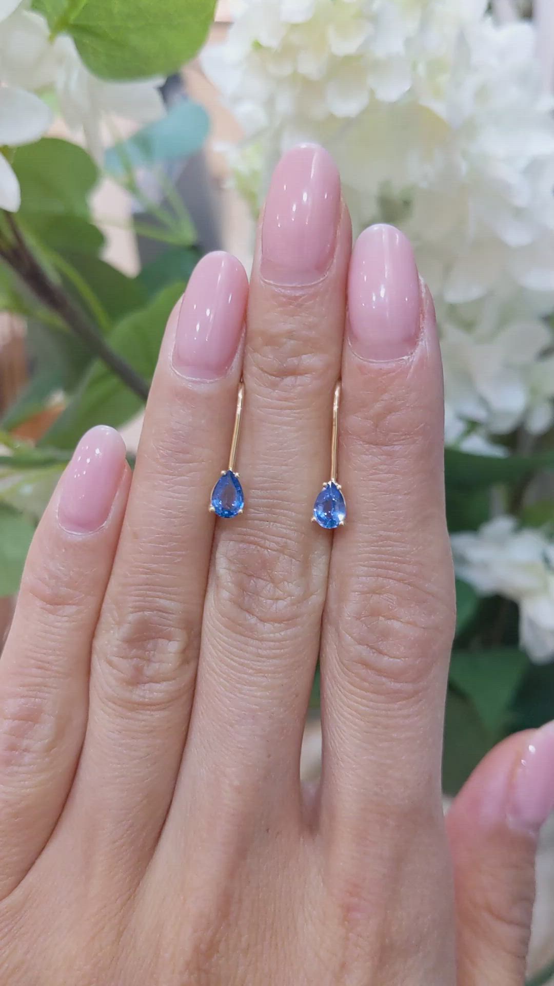 1.00 Ct.Tw.Total Carat Weight Blue Sapphire Drops Earrings, 14K Yellow Gold Size Video