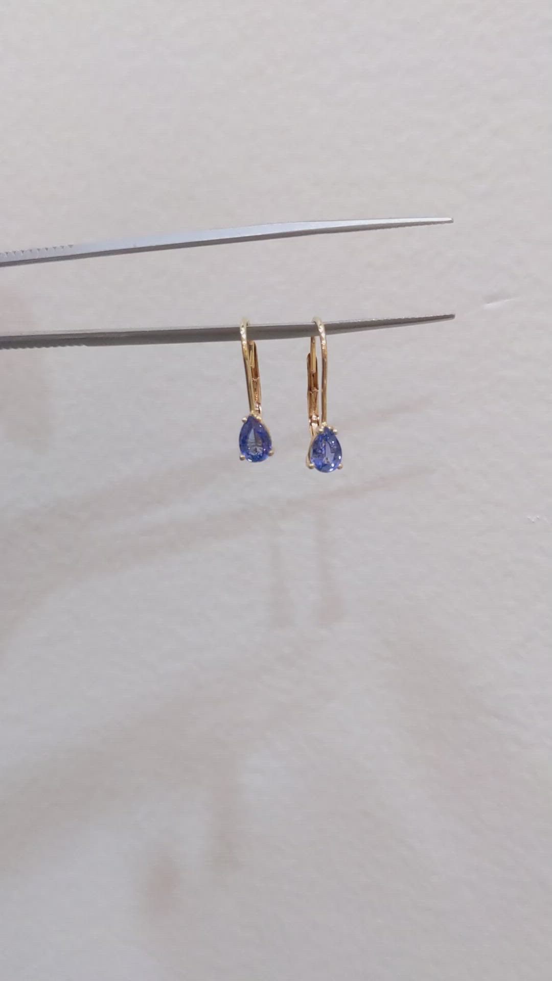 1.00 Ct.Tw.Total Carat Weight Blue Sapphire Drops Earrings, 14K Yellow Gold Size Video