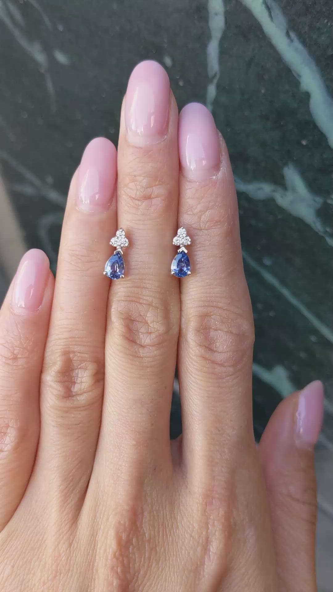 1.00&nbsp;Ct.Tw.Total Carat Weight Blue Sapphire and Natural Diamond Accent Stones Earrings, 14K White Gold Size Video