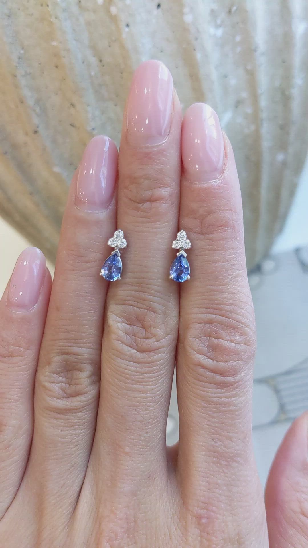 1.00&nbsp;Ct.Tw.Total Carat Weight Blue Sapphire and Natural Diamond Accent Stones Earrings, 14K White Gold Size Video