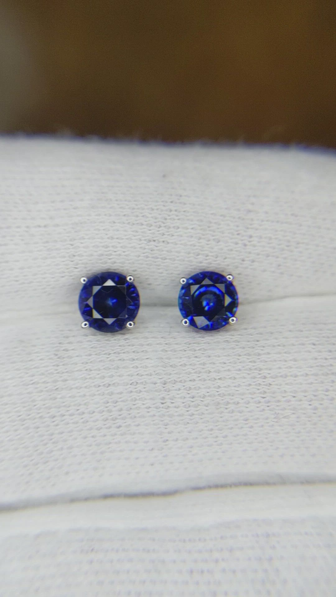 1.75 Ct.Tw.Total Carat Weight Blue Sapphire Studs Earrings, 14K White Gold Size Video