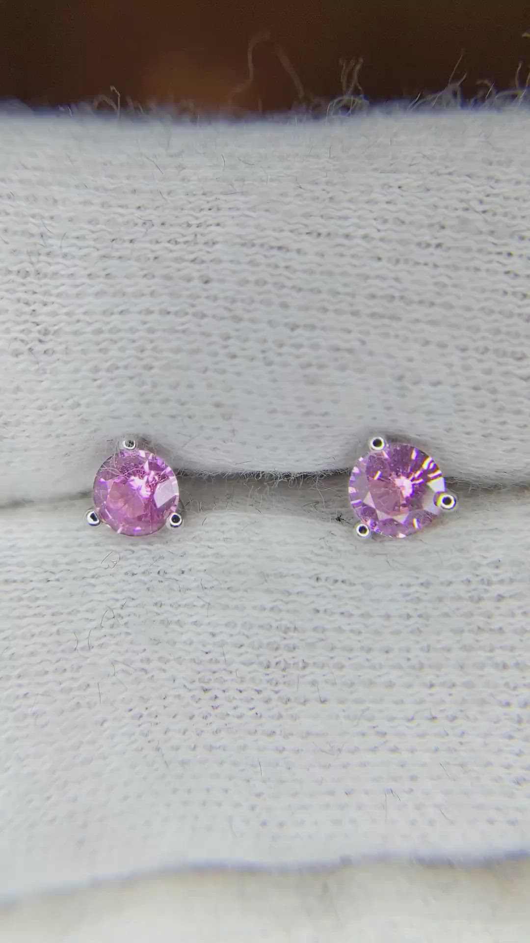 0.65 Ct.Tw. Pink Sapphire Studs Earrings, 14K White Gold Size Video