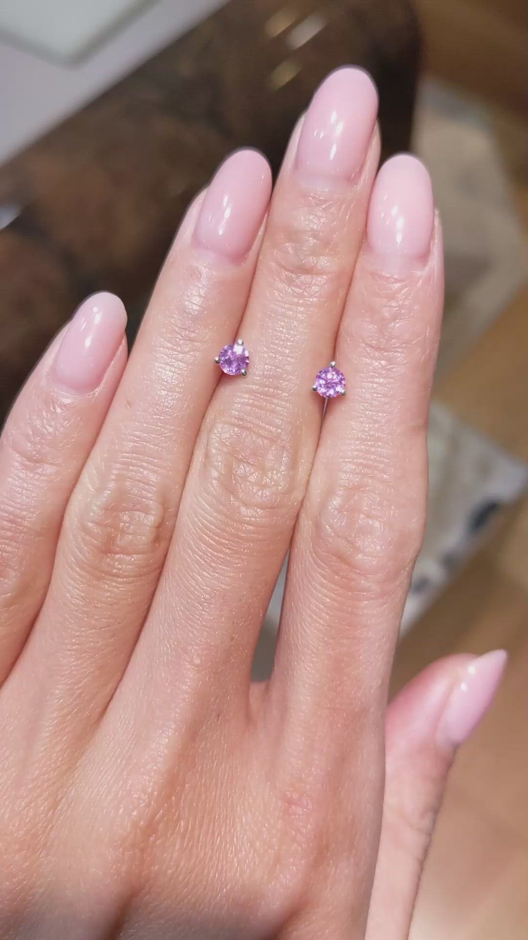 0.65&nbsp;Ct.Tw.Total Carat Weight Pink Sapphire Studs Earrings, 14K White Gold Size Video