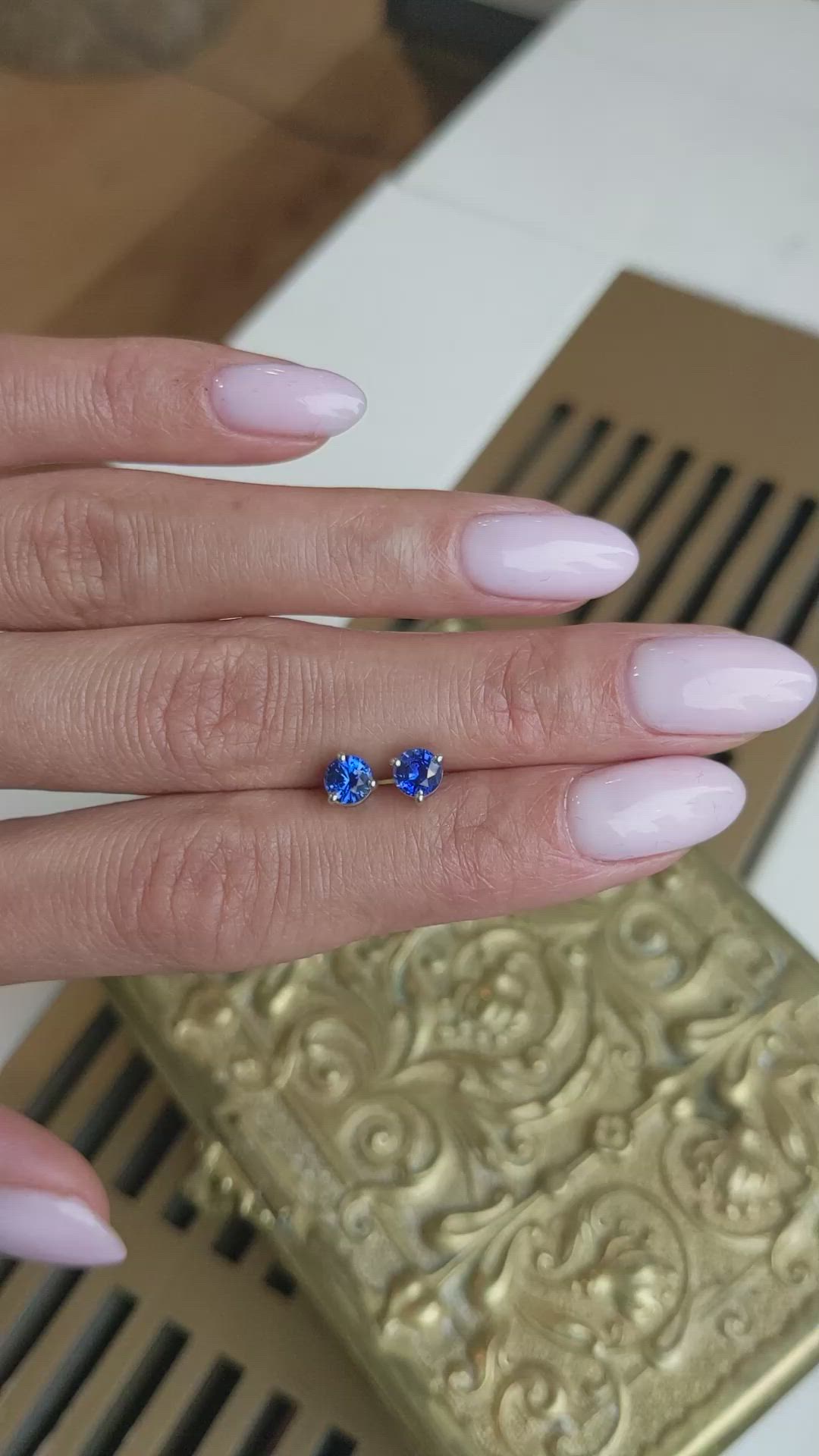 0.90 Ct.Tw.Total Carat Weight Blue Sapphire Studs Earrings, 14K White Gold Size Video