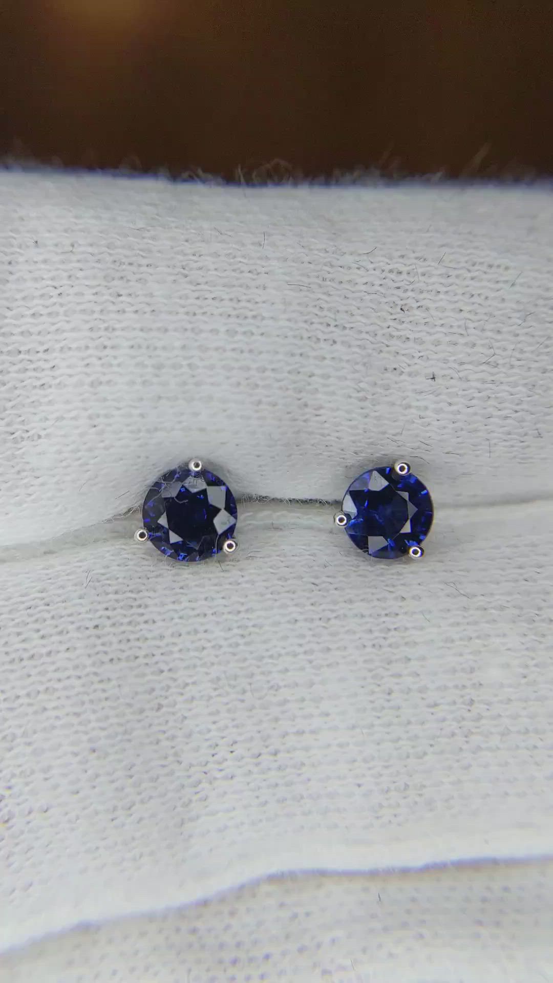 0.90 Ct.Tw. Blue Sapphire Studs Earrings, 14K White Gold Size Video