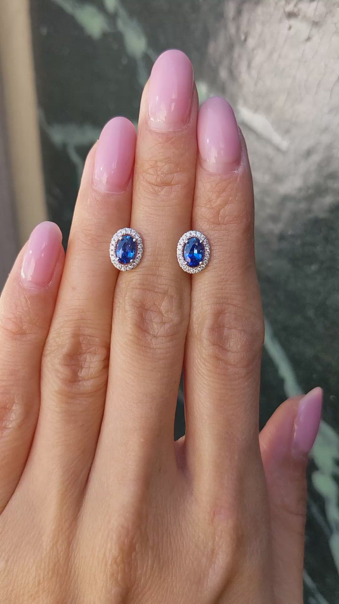 1.00&nbsp;Ct.Tw.Total Carat Weight Blue Sapphire and Natural Diamond Pave Earrings, 14K White Gold Size Video