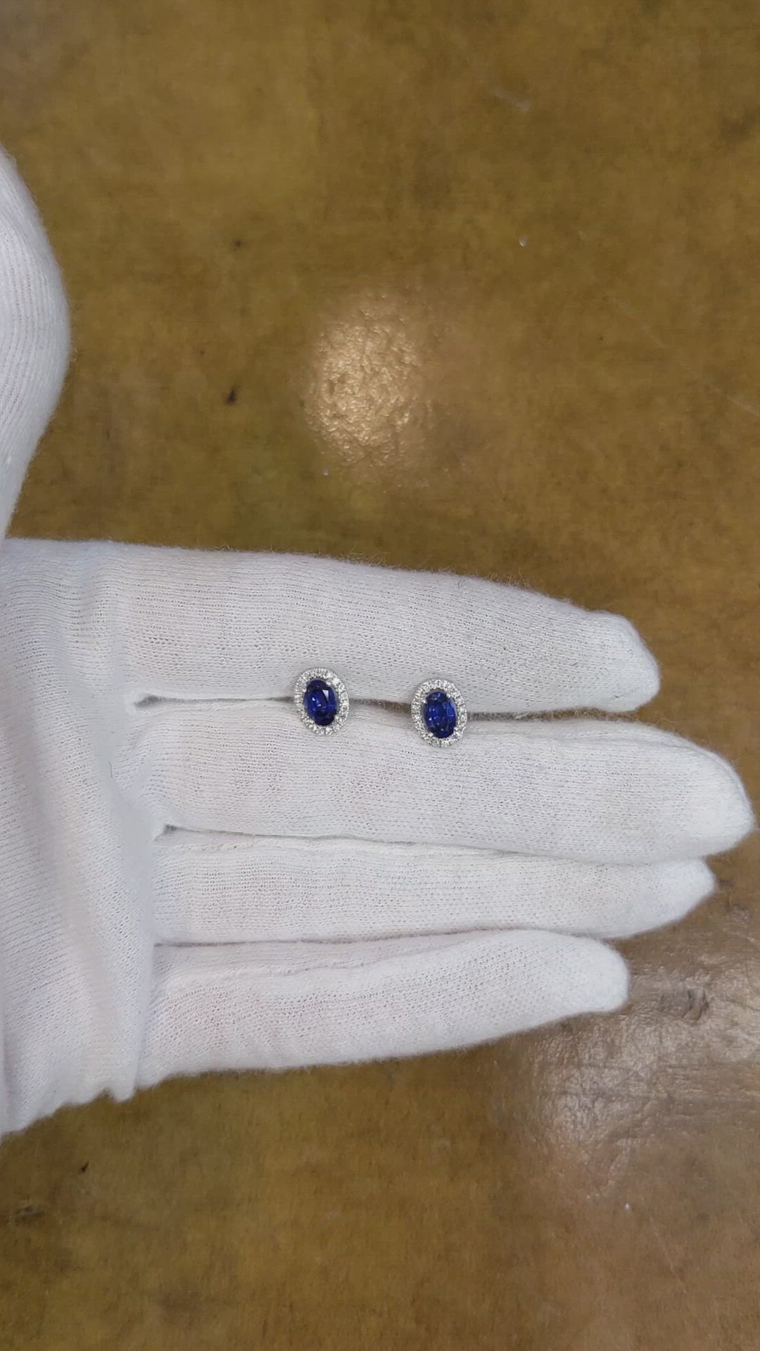 1.00 Ct.Tw. Blue Sapphire and Natural Diamond Pave Earrings, 14K White Gold Size Video