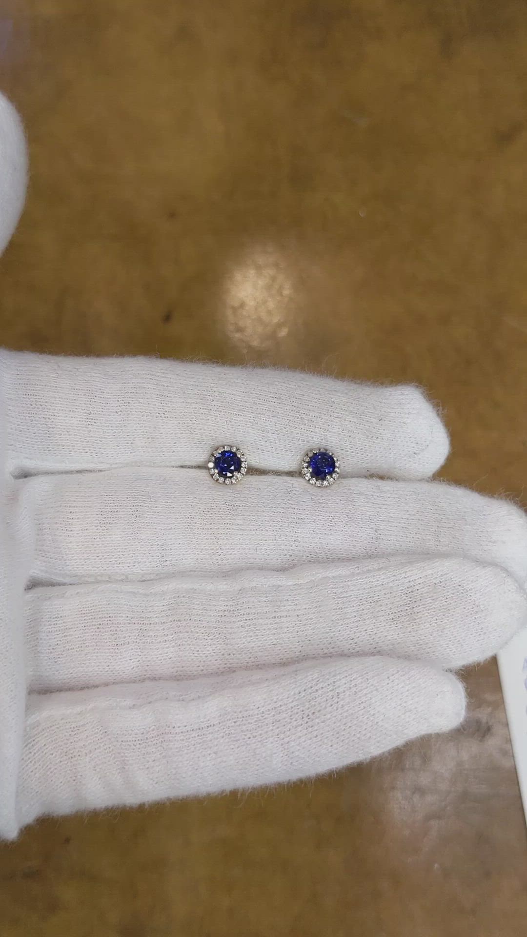 0.75 Ct.Tw. Blue Sapphire and Natural Diamond Pave Earrings, 14K Yellow Gold Size Video