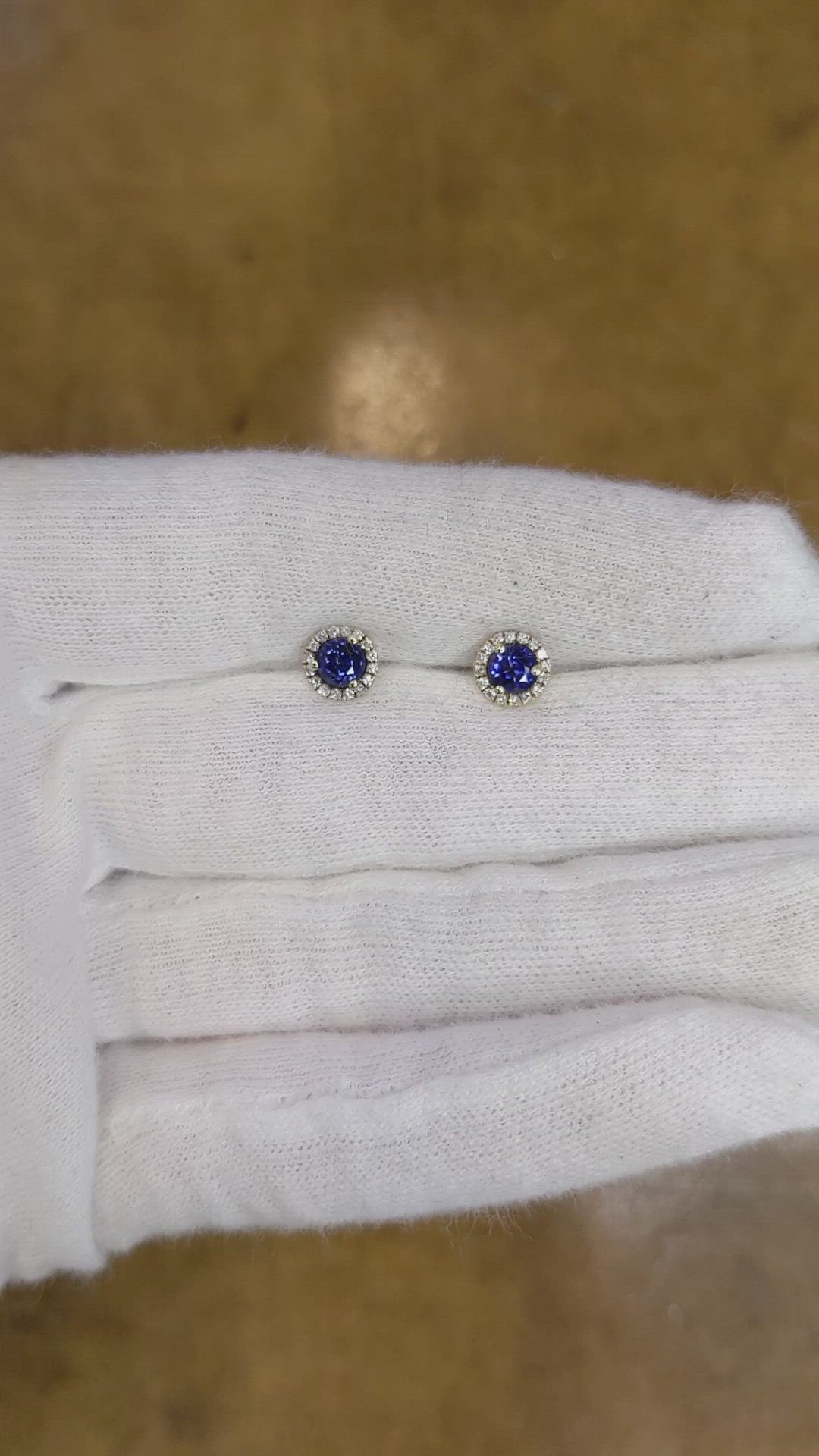0.75 Ct.Tw. Blue Sapphire and Natural Diamond Pave Earrings, 18K Yellow Gold Size Video