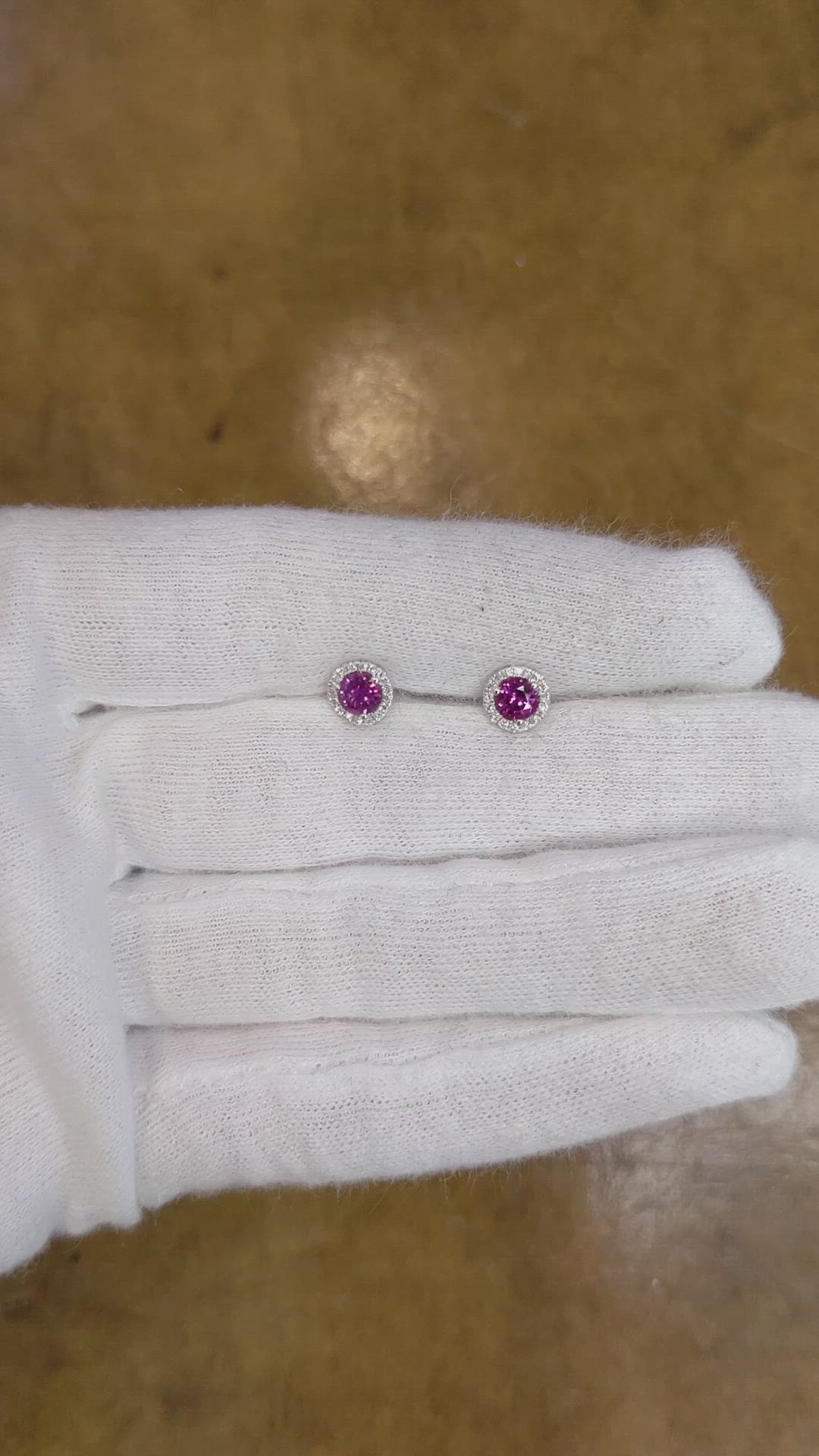 0.65 Ct.Tw. Pink Sapphire and Natural Diamond Pave Earrings, 18K White Gold Size Video