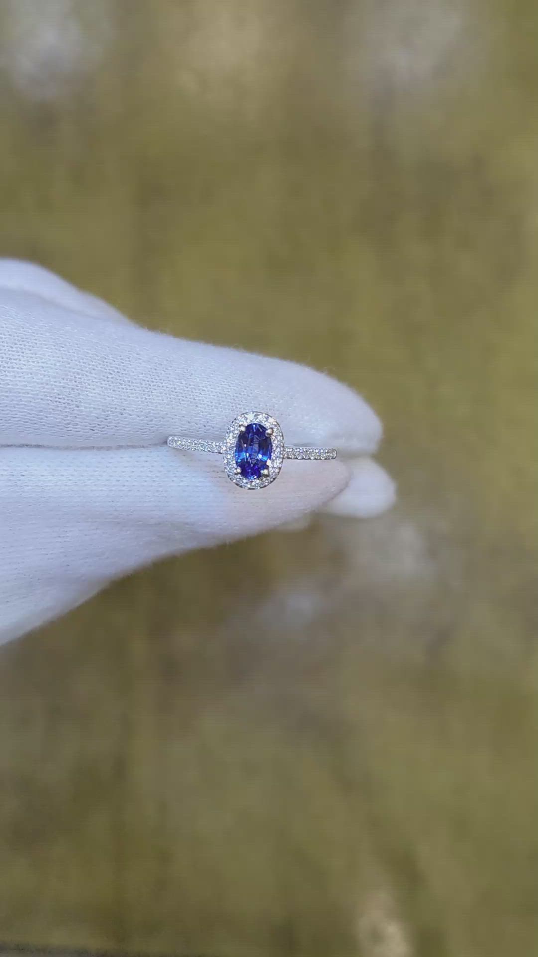 0.50 Ct. Blue Sapphire and Natural Diamond Pave Ring, 18K White Gold Size Video