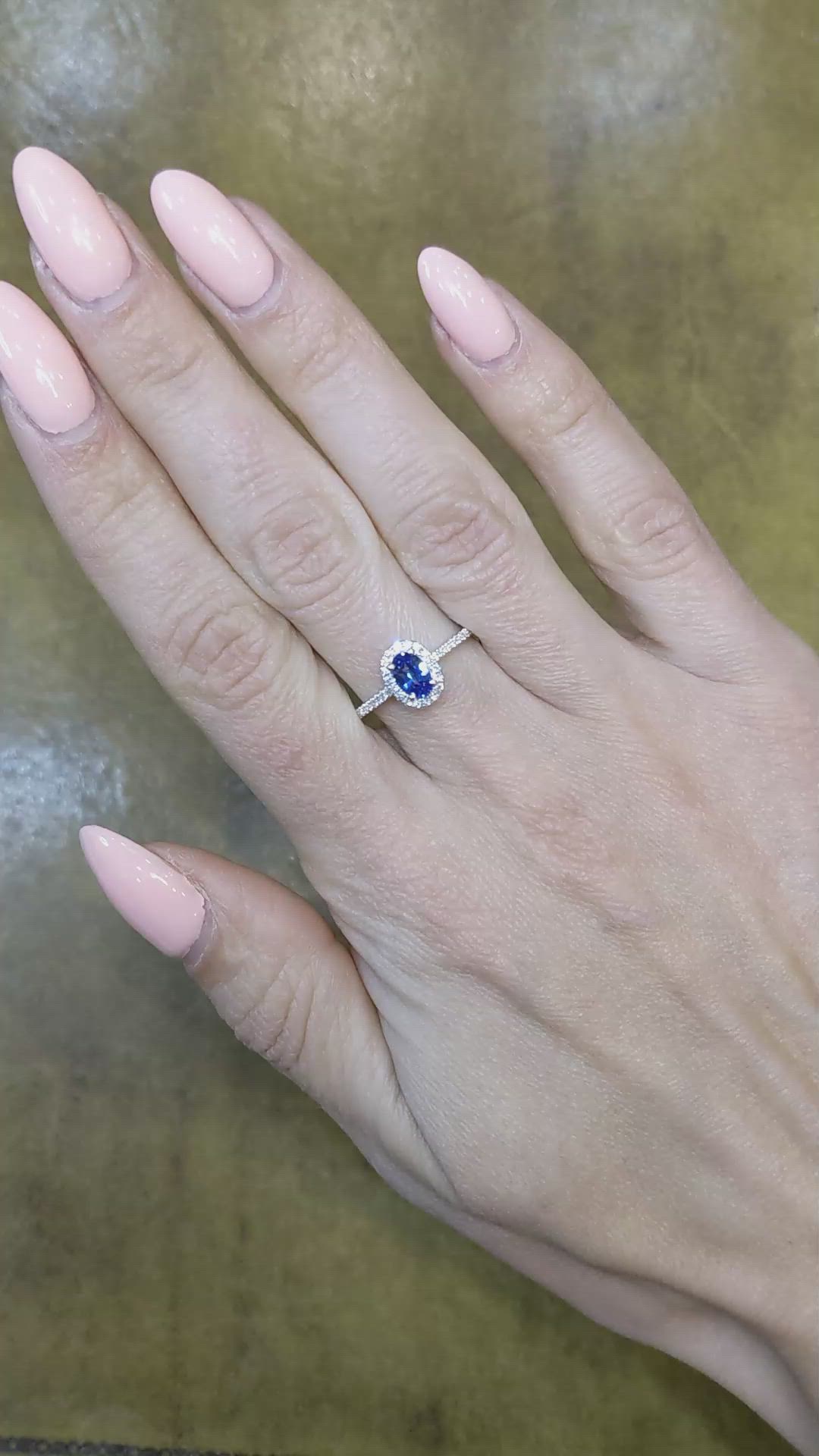 0.50 Ct. Blue Sapphire and Natural Diamond Pave Ring, 18K White Gold Size Video