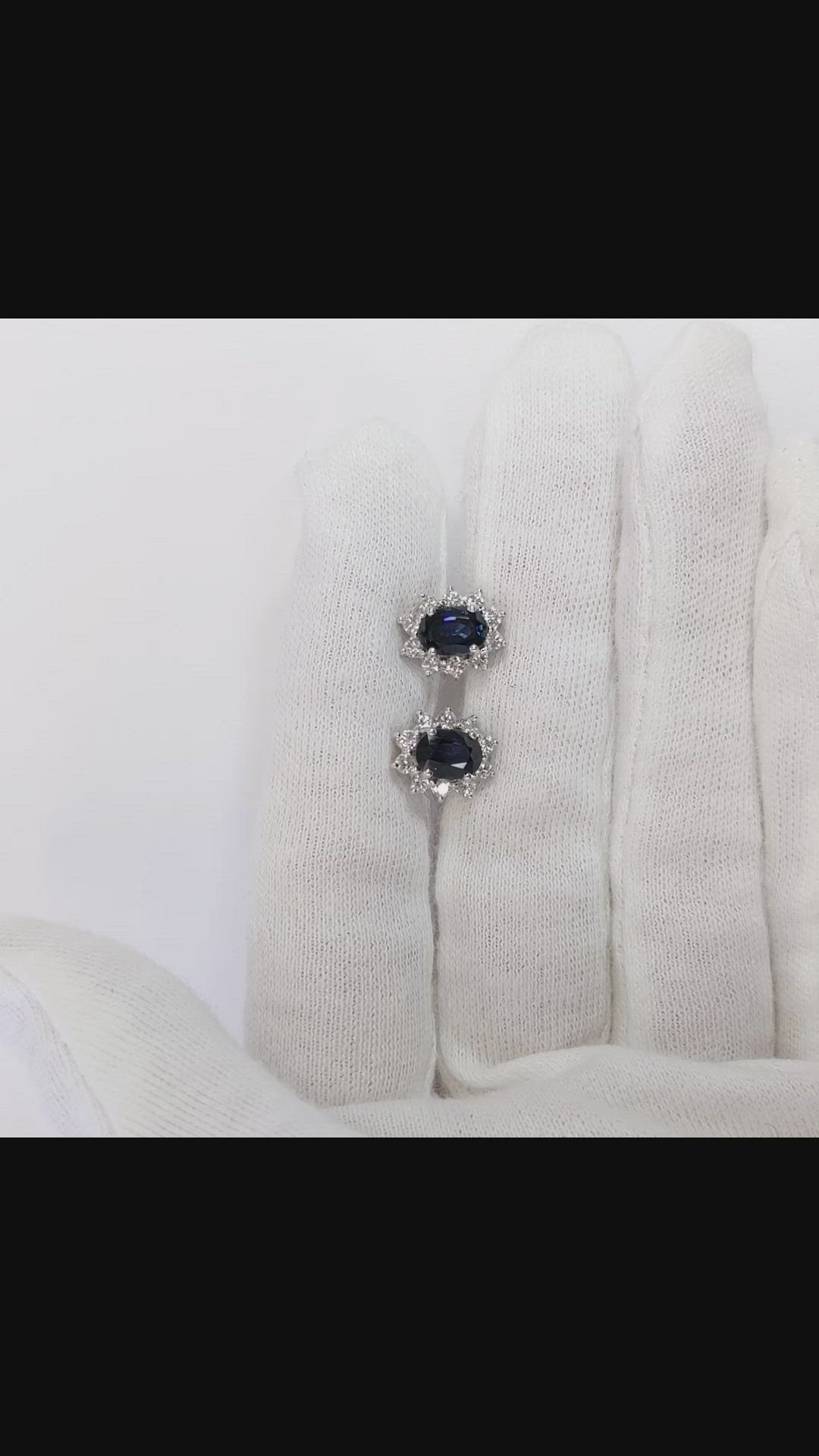 2.20 Ct.Tw. Blue Sapphire and Natural Diamond Halo Earrings, 18K White Gold Size Video