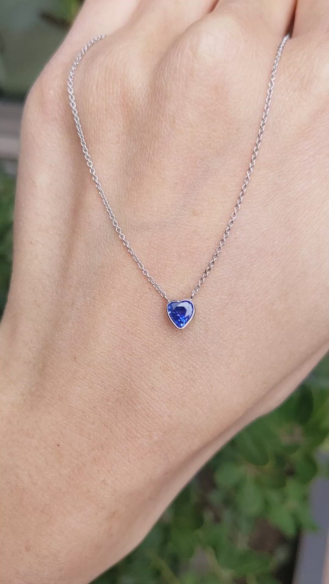 0.55 Ct. Blue Sapphire Bezel Necklace, 14K White Gold Size Video