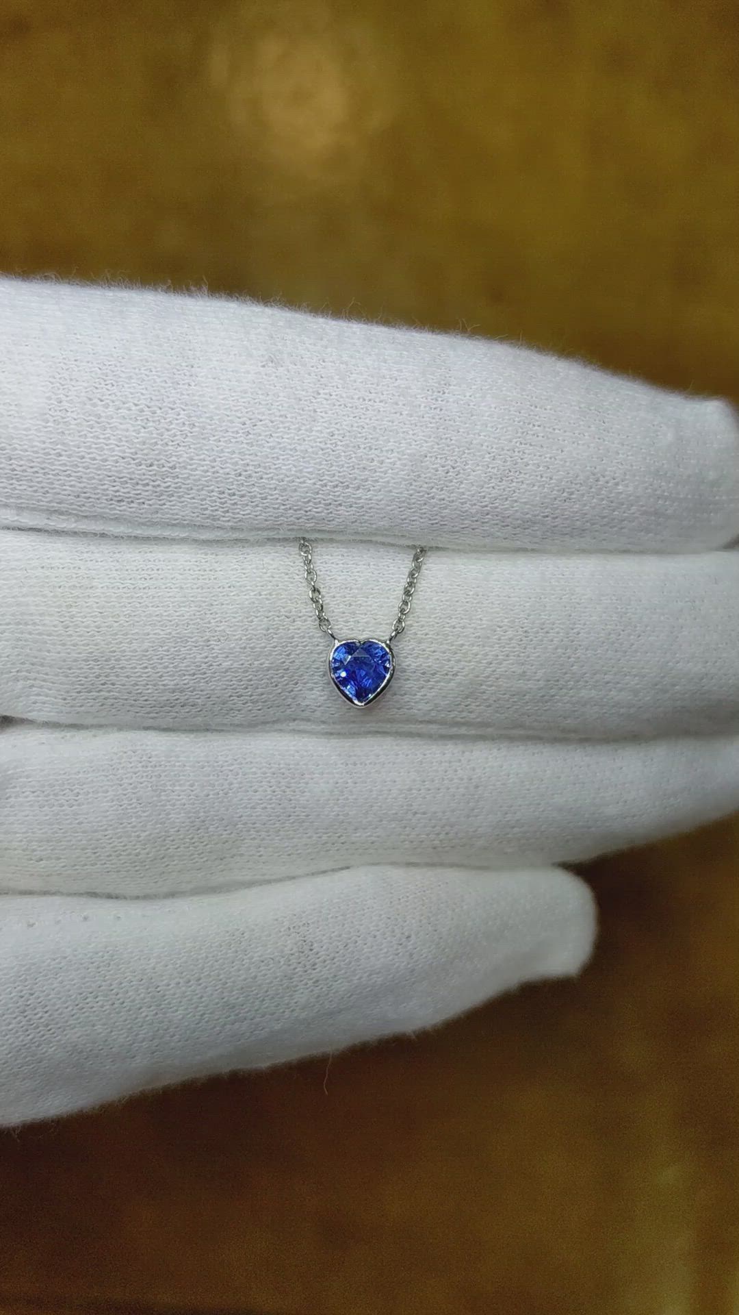 0.55 Ct. Blue Sapphire Bezel Necklace, 14K White Gold Size Video