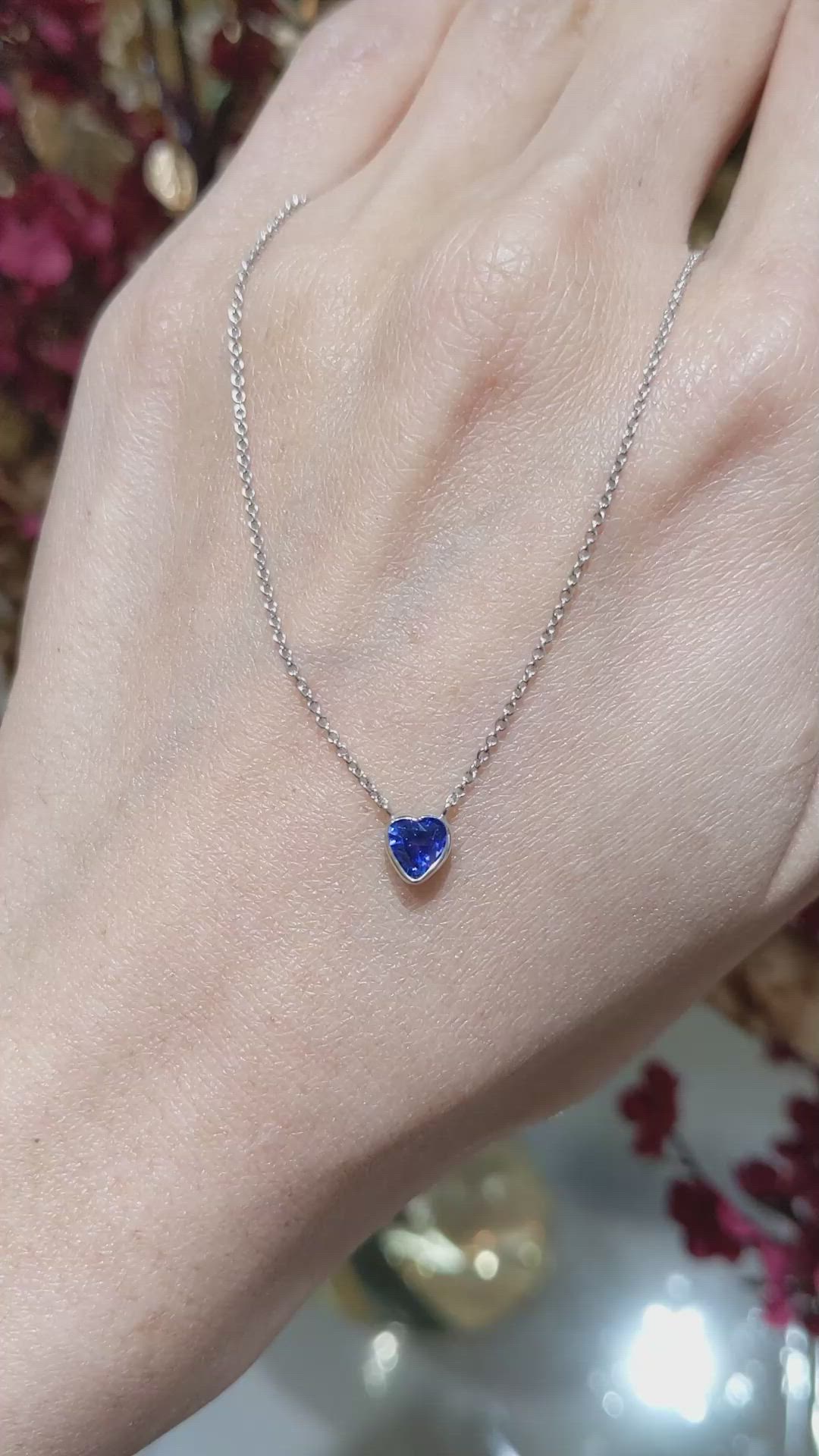 0.55 Ct. Blue Sapphire Bezel Necklace, 14K White Gold Size Video