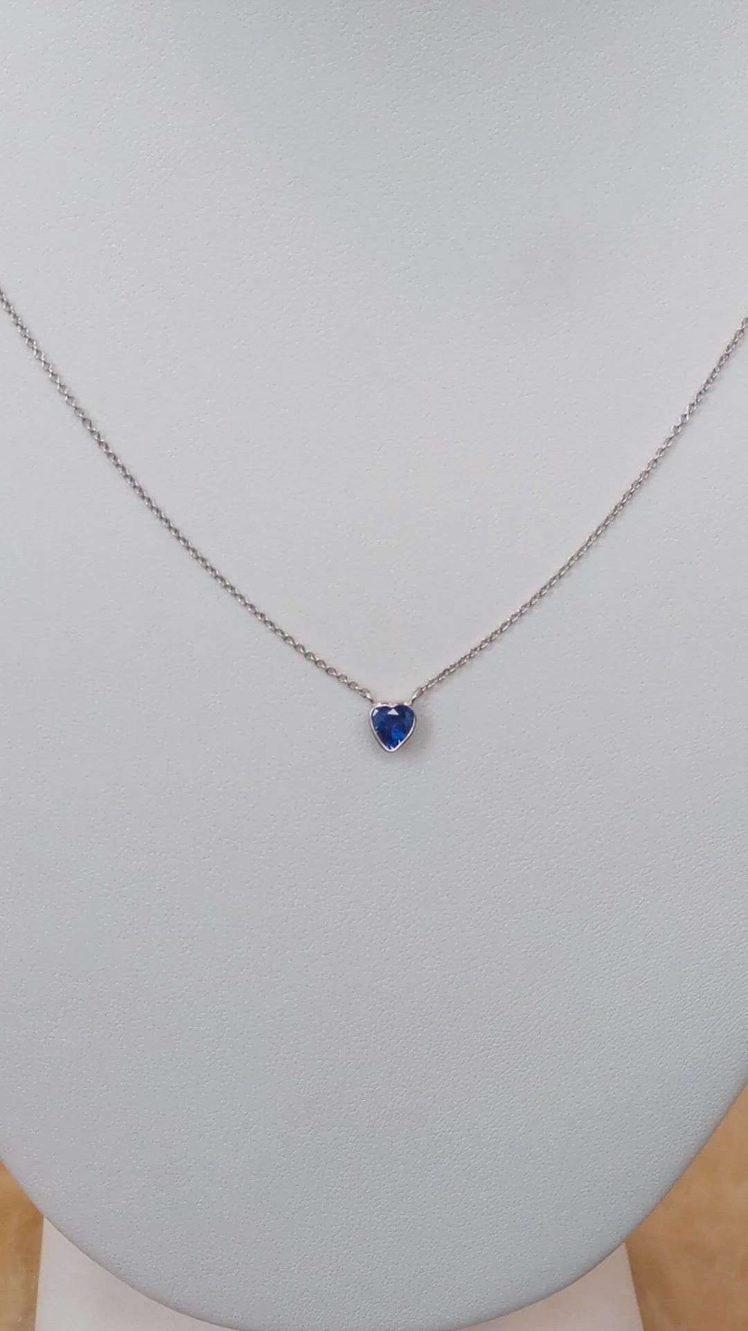 0.55 Ct. Blue Sapphire Bezel Necklace, 14K White Gold Size Video