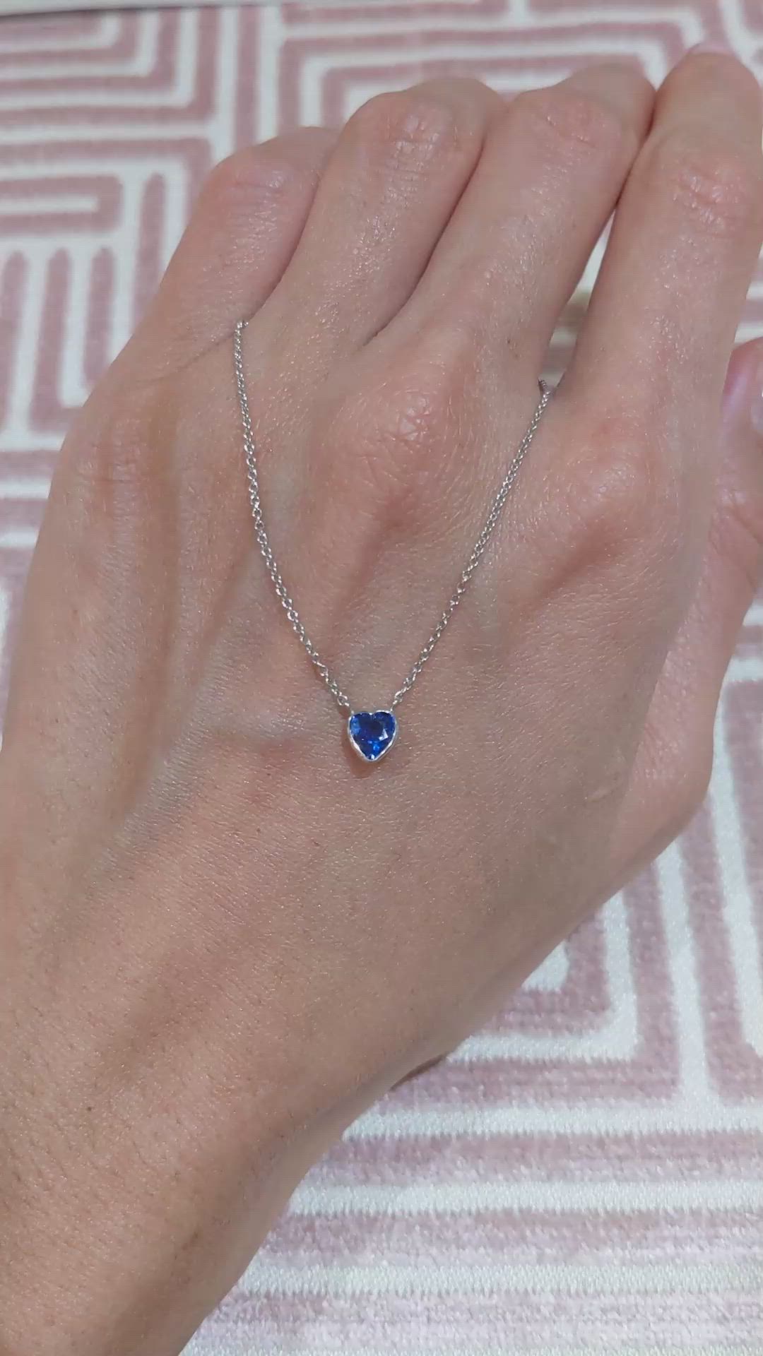 0.55 Ct. Blue Sapphire Bezel Necklace, 14K White Gold Size Video