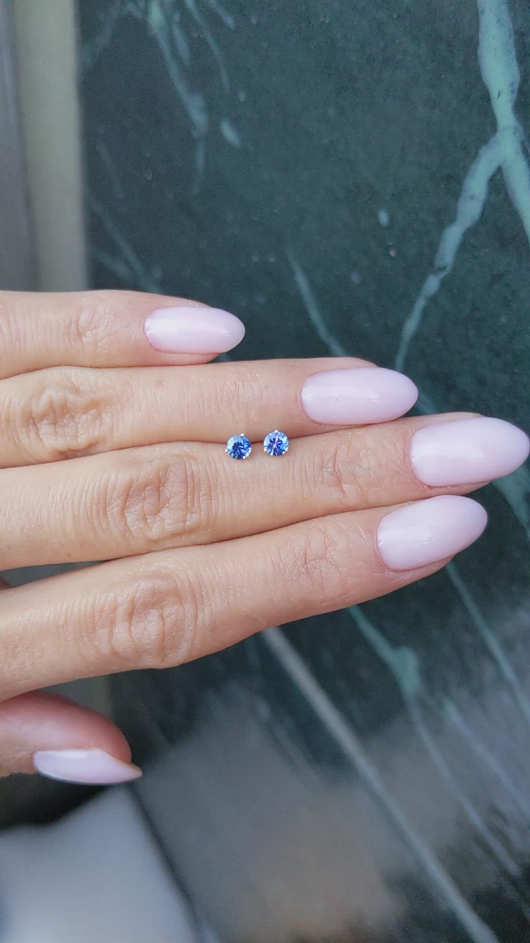 0.40 Ct.Tw.Total Carat Weight Blue Sapphire Studs Earrings, 14K White Gold Size Video