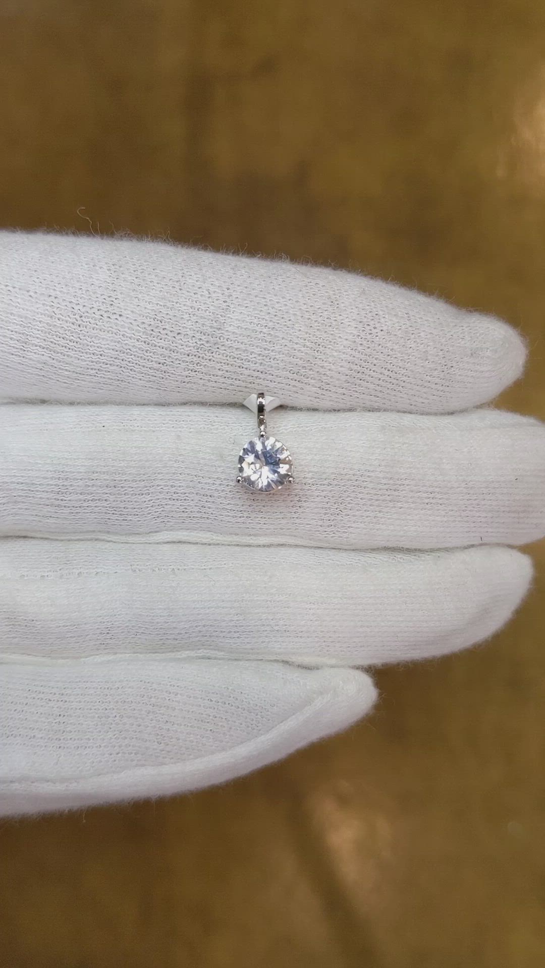 0.90 Ct. White Sapphire Solitaire Pendant, 14K White Gold Size Video