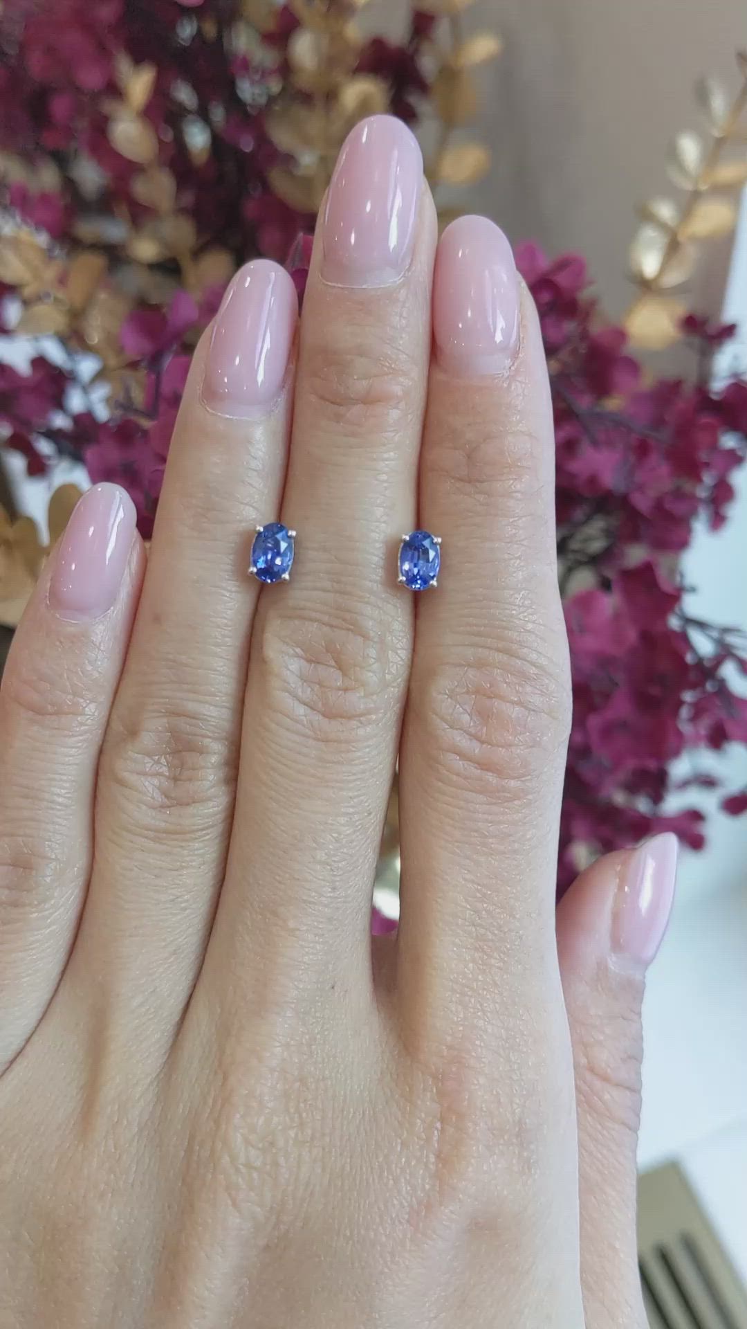 1.30&nbsp;Ct.Tw.Total Carat Weight Blue Sapphire Studs Earrings, 14K White Gold Size Video