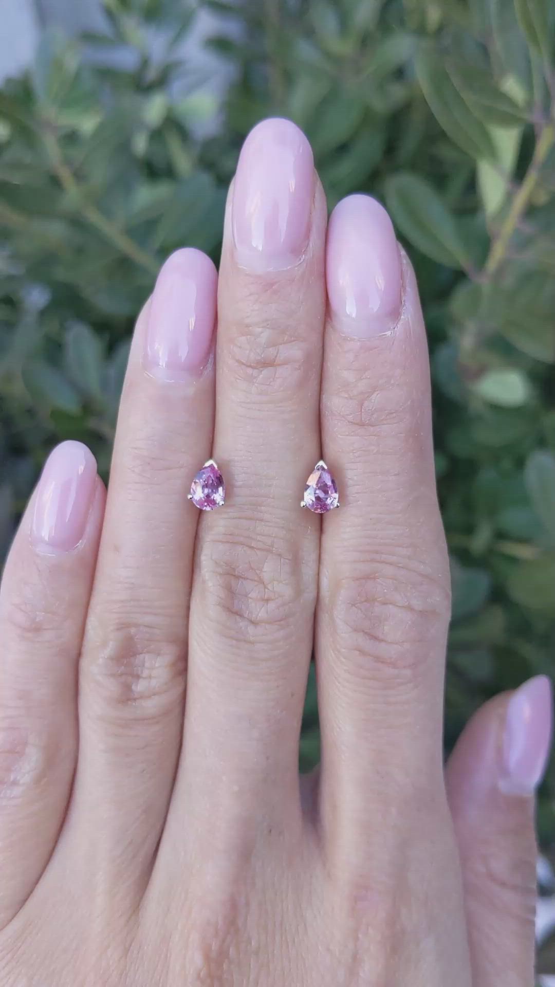 0.90&nbsp;Ct.Tw.Total Carat Weight Pink Sapphire Studs Earrings, 14K White Gold Size Video