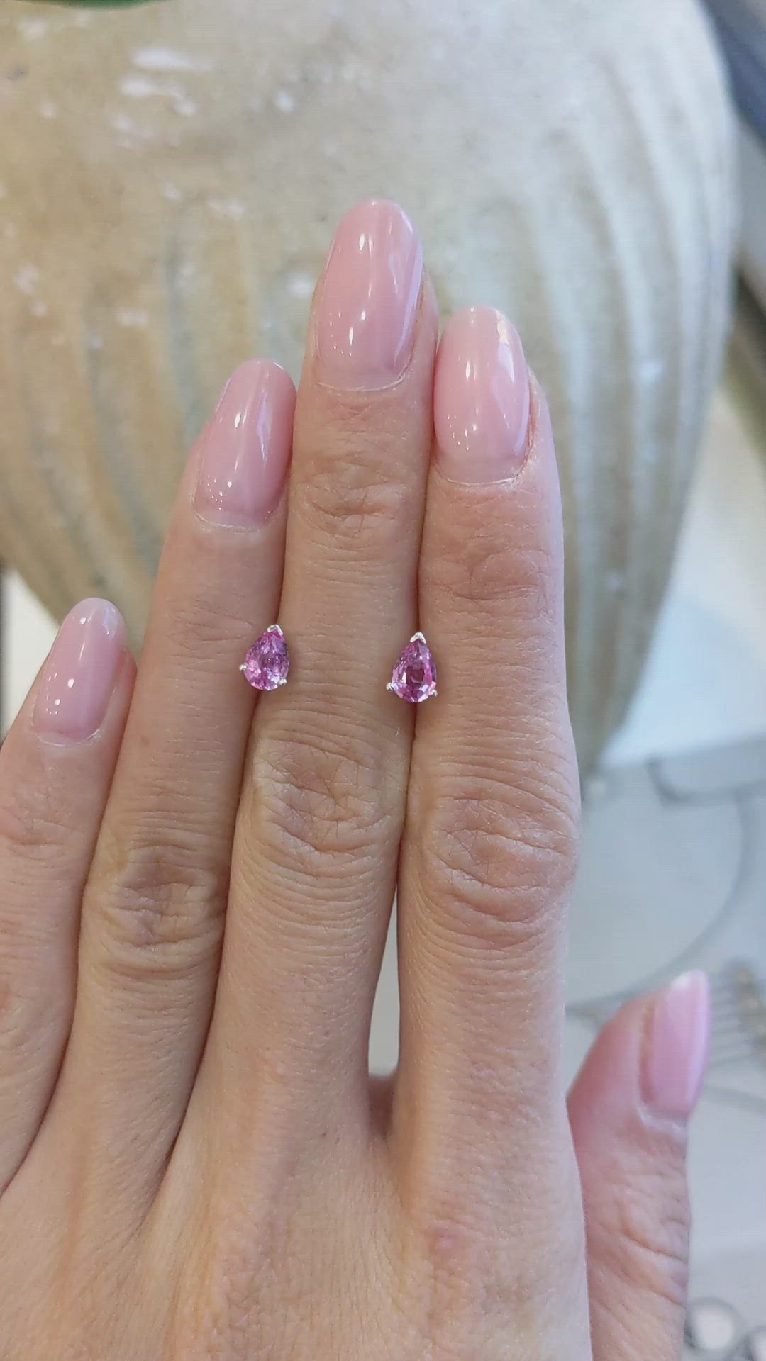 0.90&nbsp;Ct.Tw.Total Carat Weight Pink Sapphire Studs Earrings, 14K White Gold Size Video