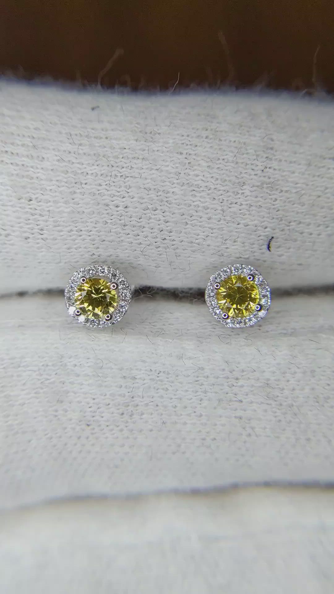 0.45 Ct.Tw. Yellow Sapphire and Natural Diamond Pave Earrings, 18K White Gold Size Video