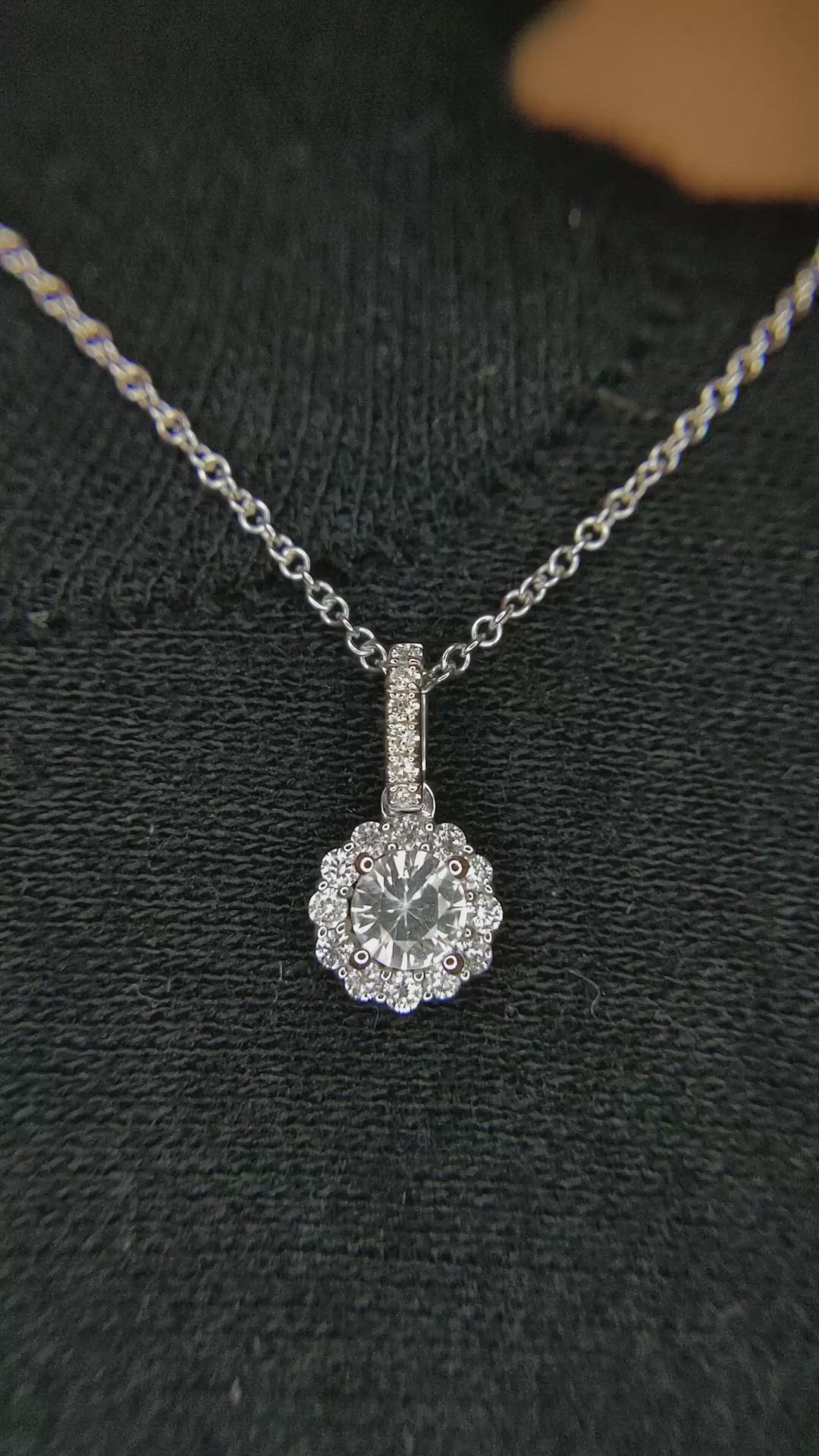 0.30 Ct. Sapphire Natural Diamond Pave Pendant, 18K White Gold Size Video