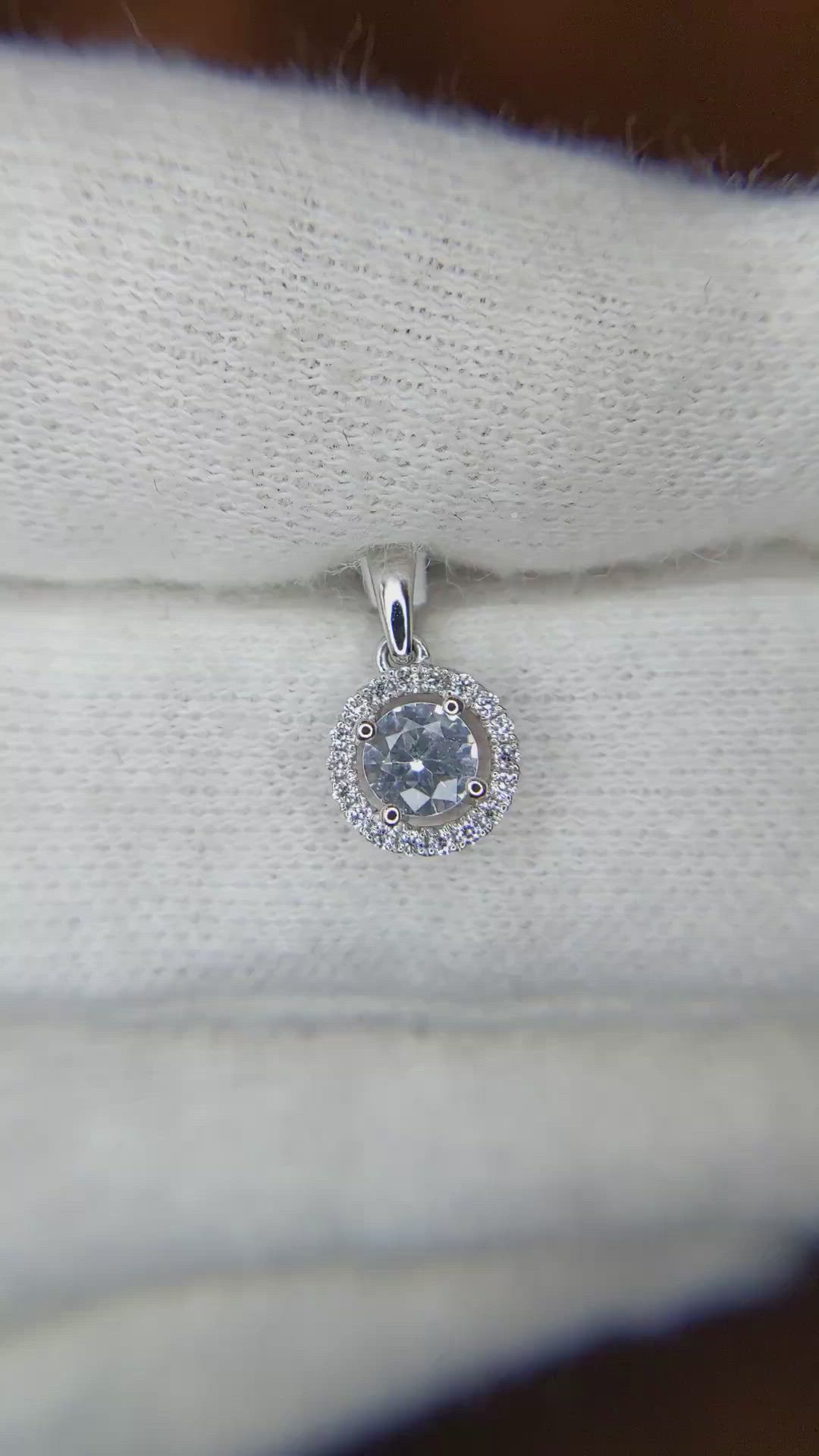 0.30 Ct. White Sapphire and Natural Diamond Pave Pendant, 14K White Gold Size Video