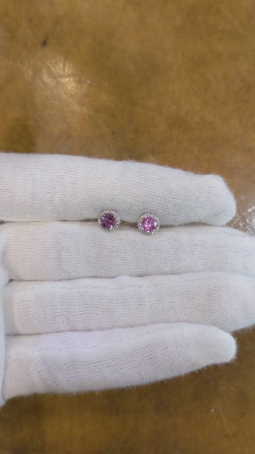 0.65 Ct.Tw. Pink Sapphire and Natural Diamond Pave Earrings, 18K White Gold Size Video