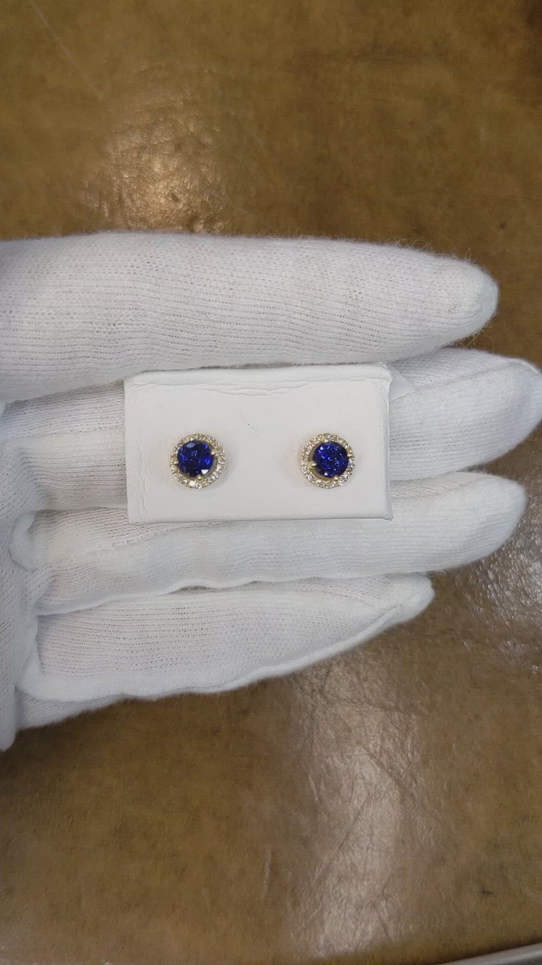 1.25 Ct.Tw. Blue Sapphire and Natural Diamond Pave Earrings, 18K Yellow Gold Size Video