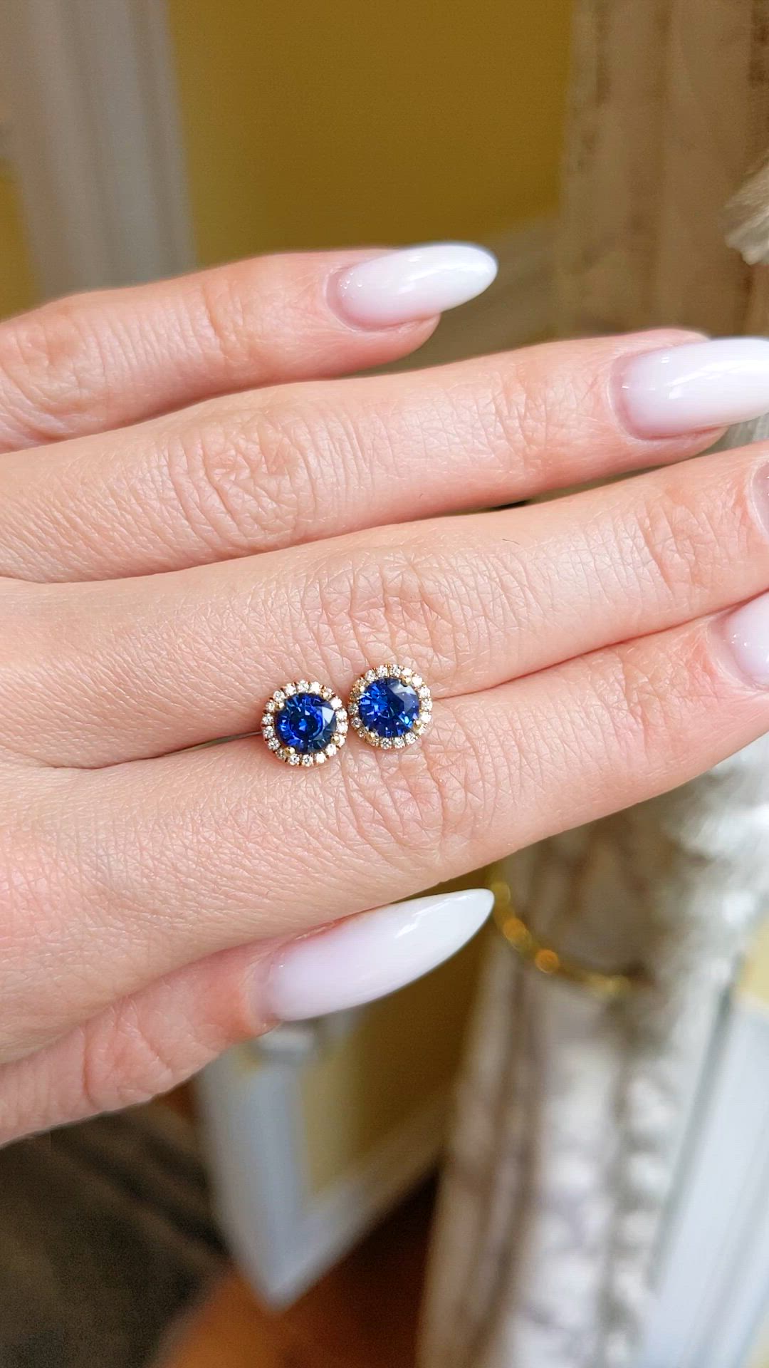 1.25 Ct.Tw. Blue Sapphire and Natural Diamond Pave Earrings, 18K Yellow Gold Size Video