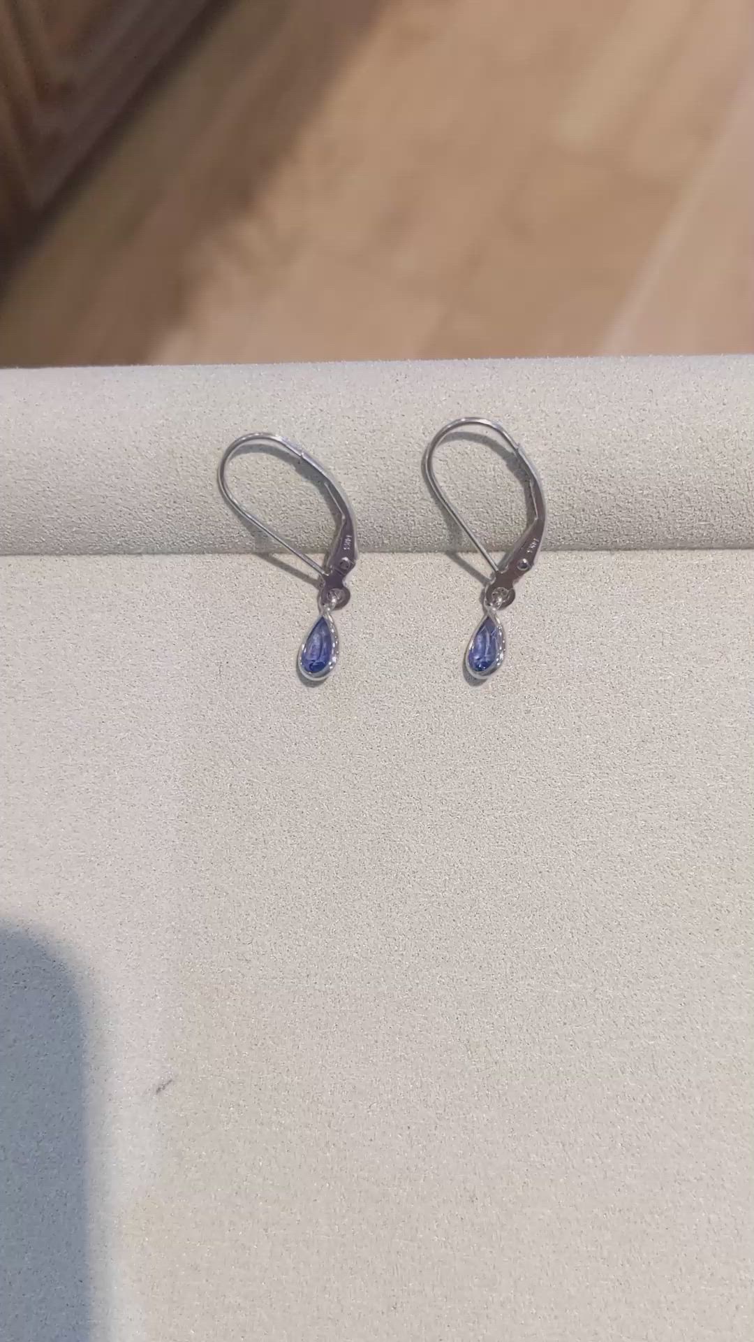 1.00&nbsp;Ct.Tw.Total Carat Weight Blue Sapphire Bezel Earrings, 14K White Gold Size Video