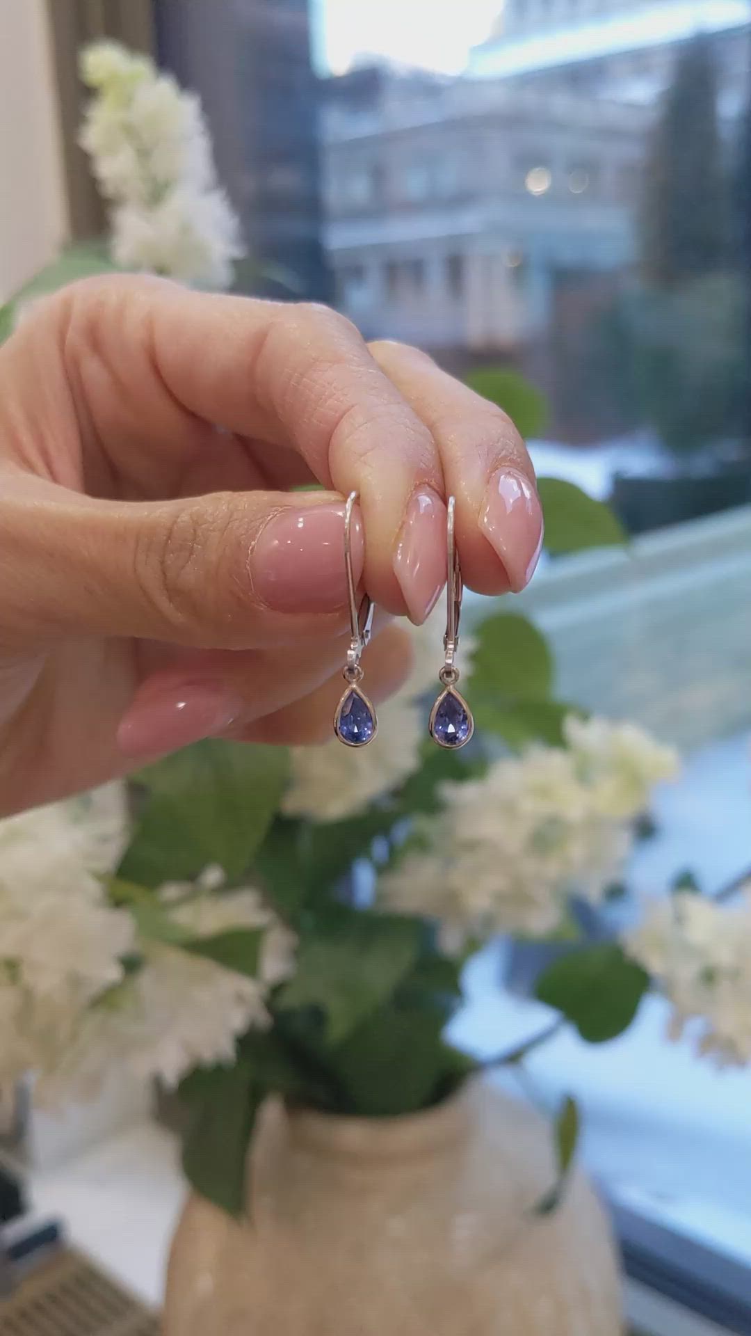 1.00&nbsp;Ct.Tw.Total Carat Weight Blue Sapphire Bezel Earrings, 14K White Gold Size Video