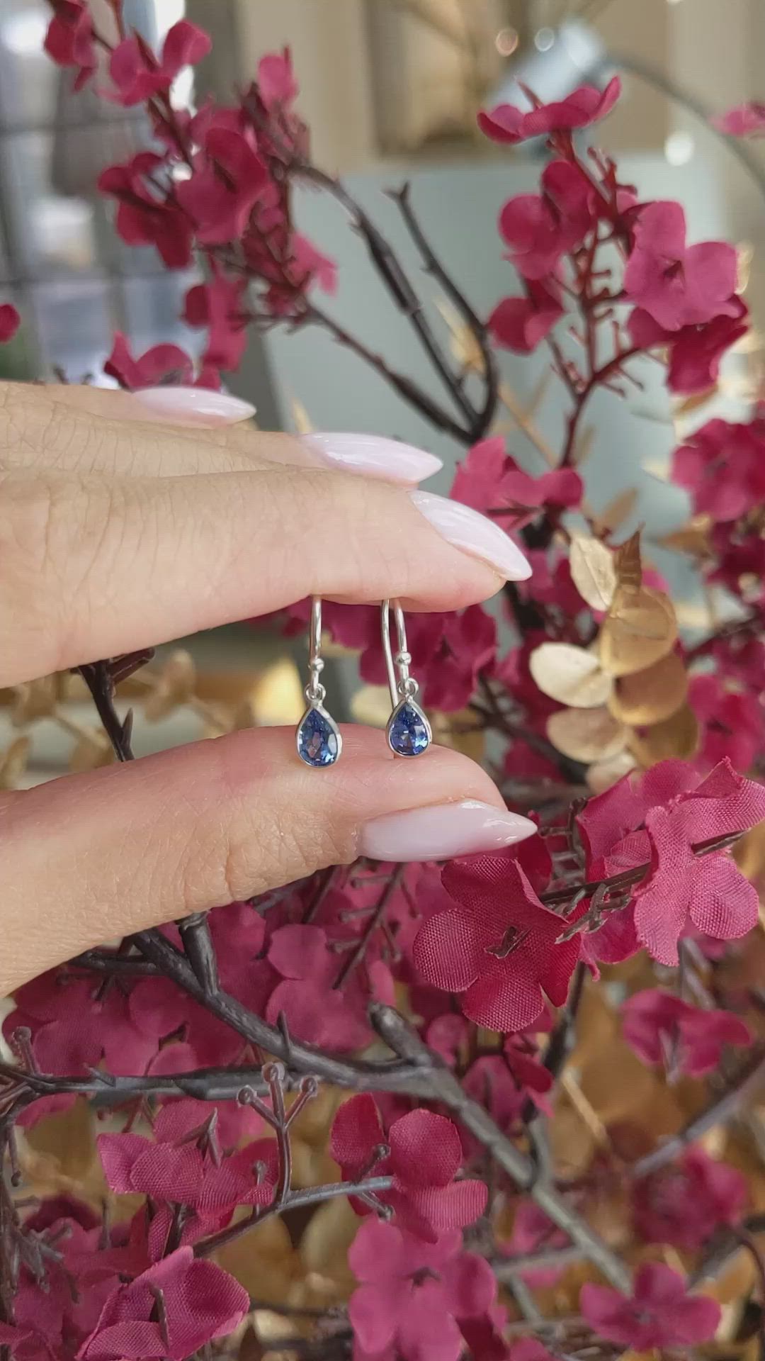 1.00&nbsp;Ct.Tw.Total Carat Weight Blue Sapphire Bezel Earrings, 14K White Gold Size Video