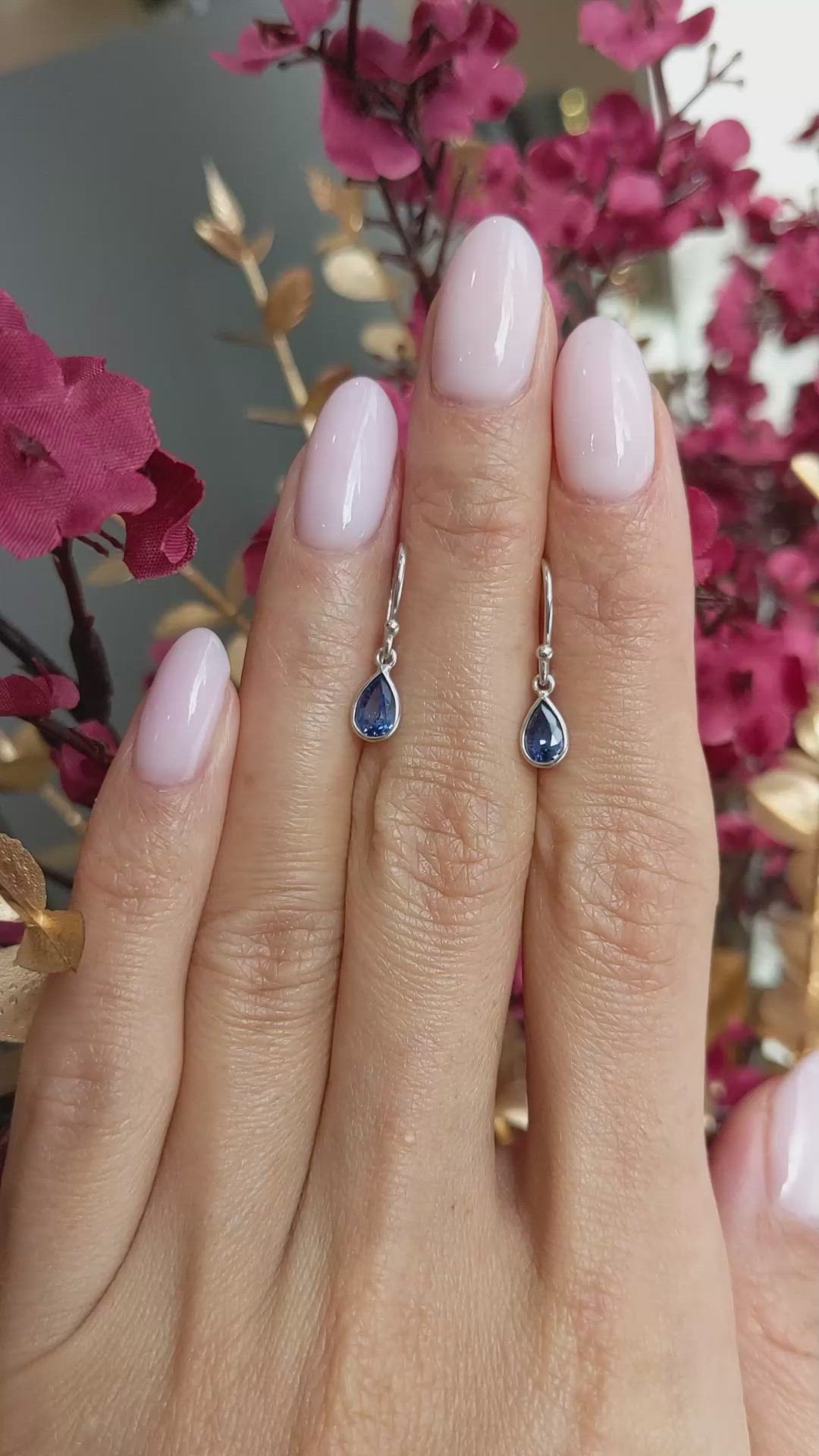 1.00&nbsp;Ct.Tw.Total Carat Weight Blue Sapphire Bezel Earrings, 14K White Gold Size Video